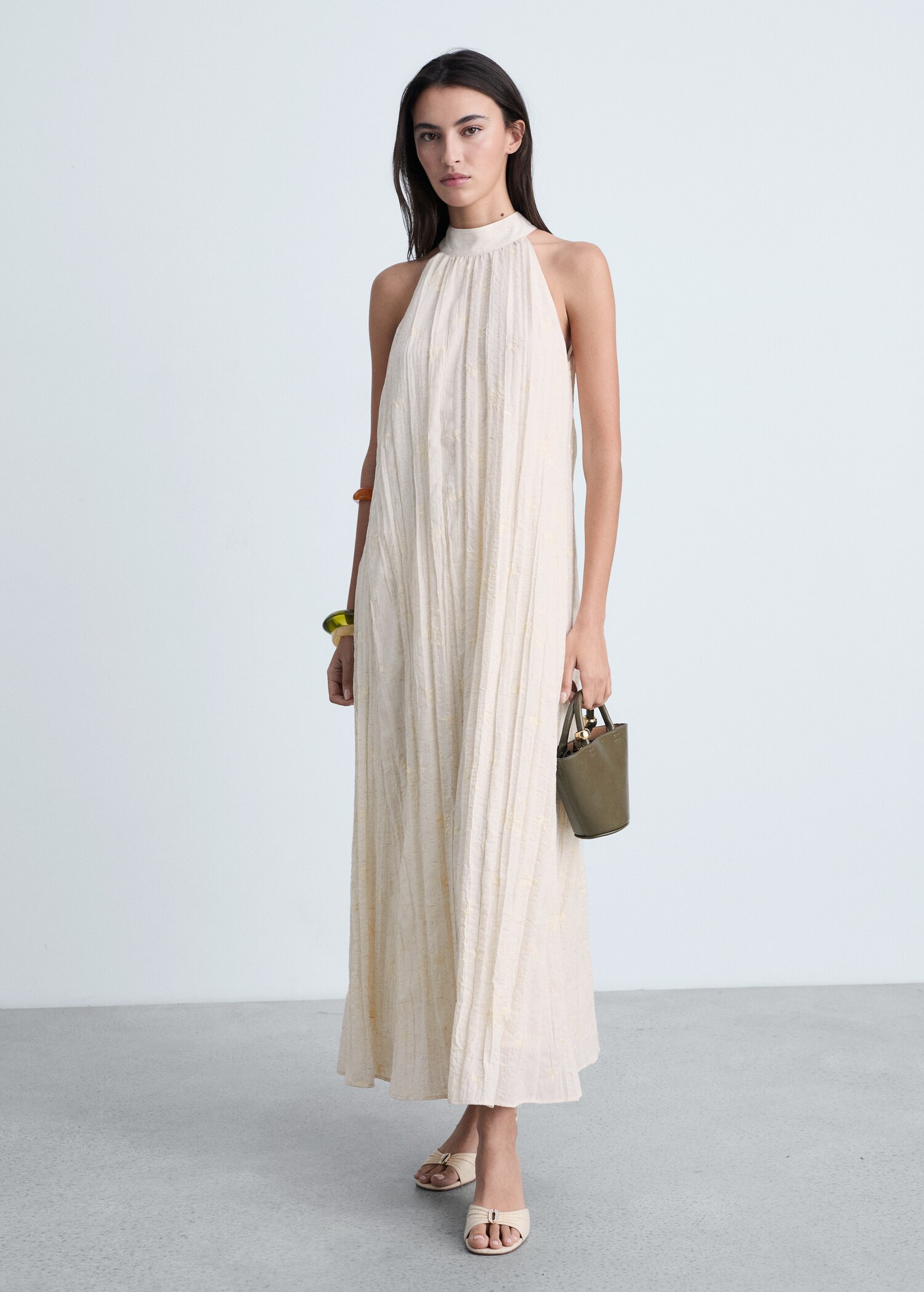 Embroidered linen-blend dress - General plane