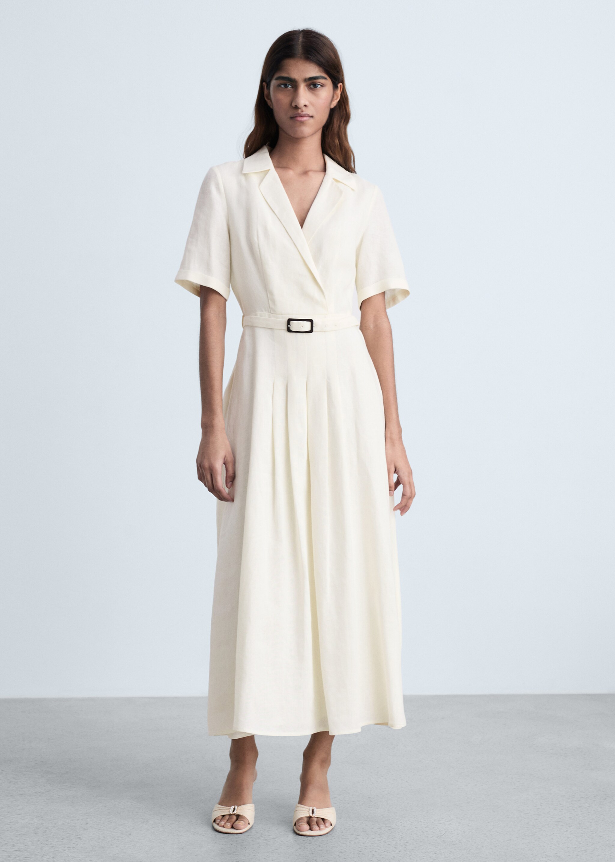 Belt linen dress - General plane, Vanilla. Ref: 87004786-00.