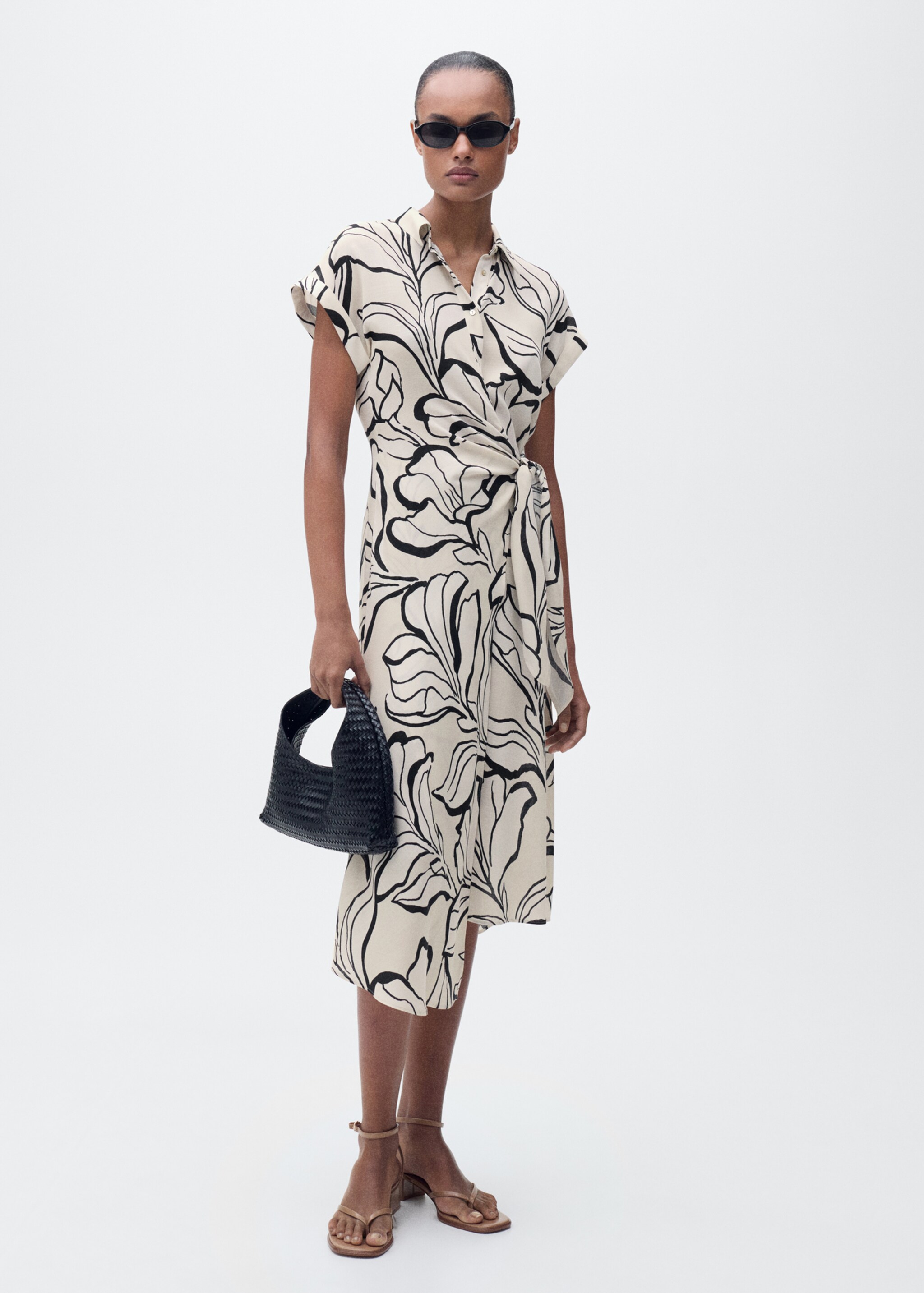 Printed dress with knot detail - General plane, Ecru. Ref: 87004814-00.