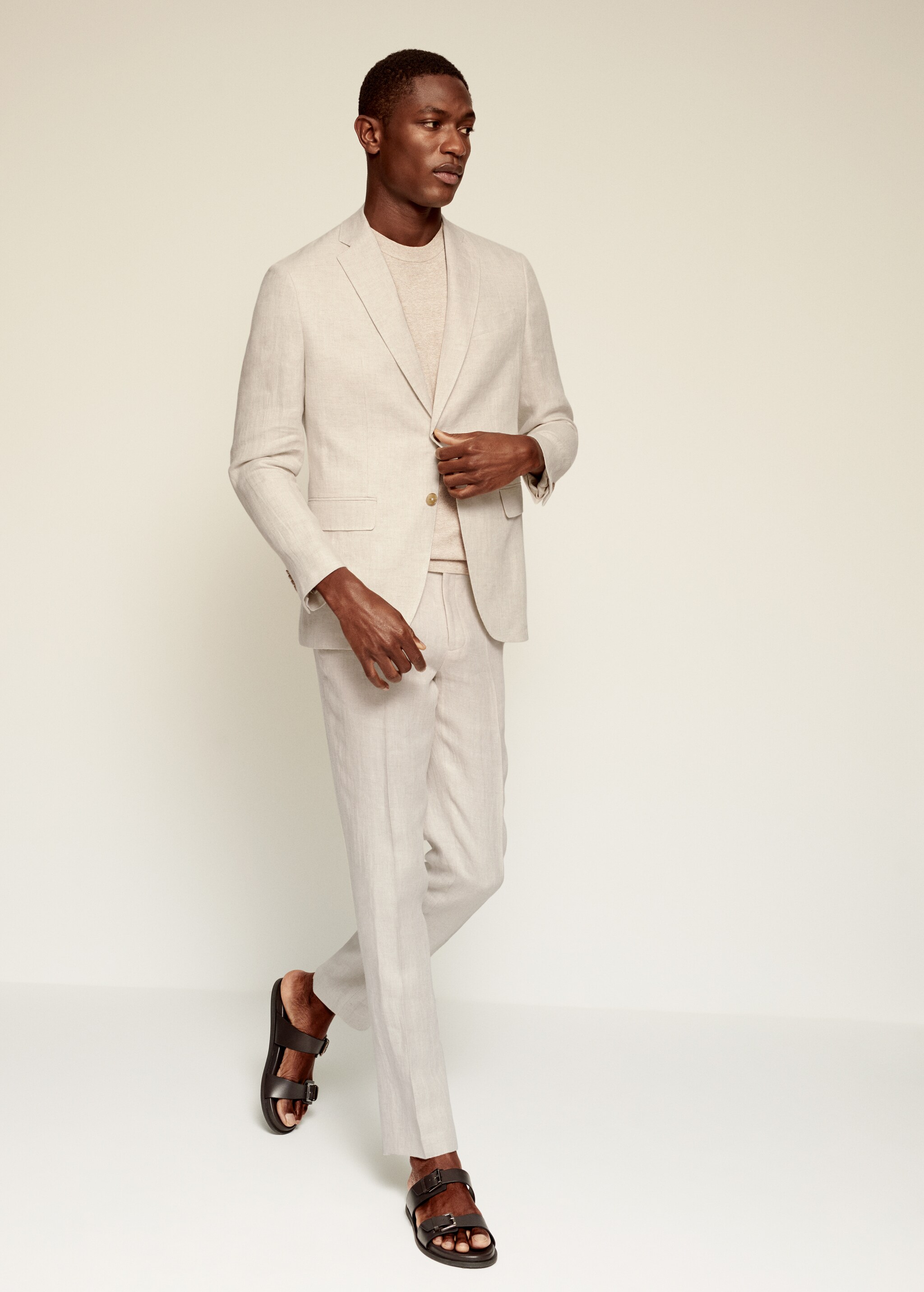 Lněné oblekové sako slim fit s kostkou - Celkový náhled