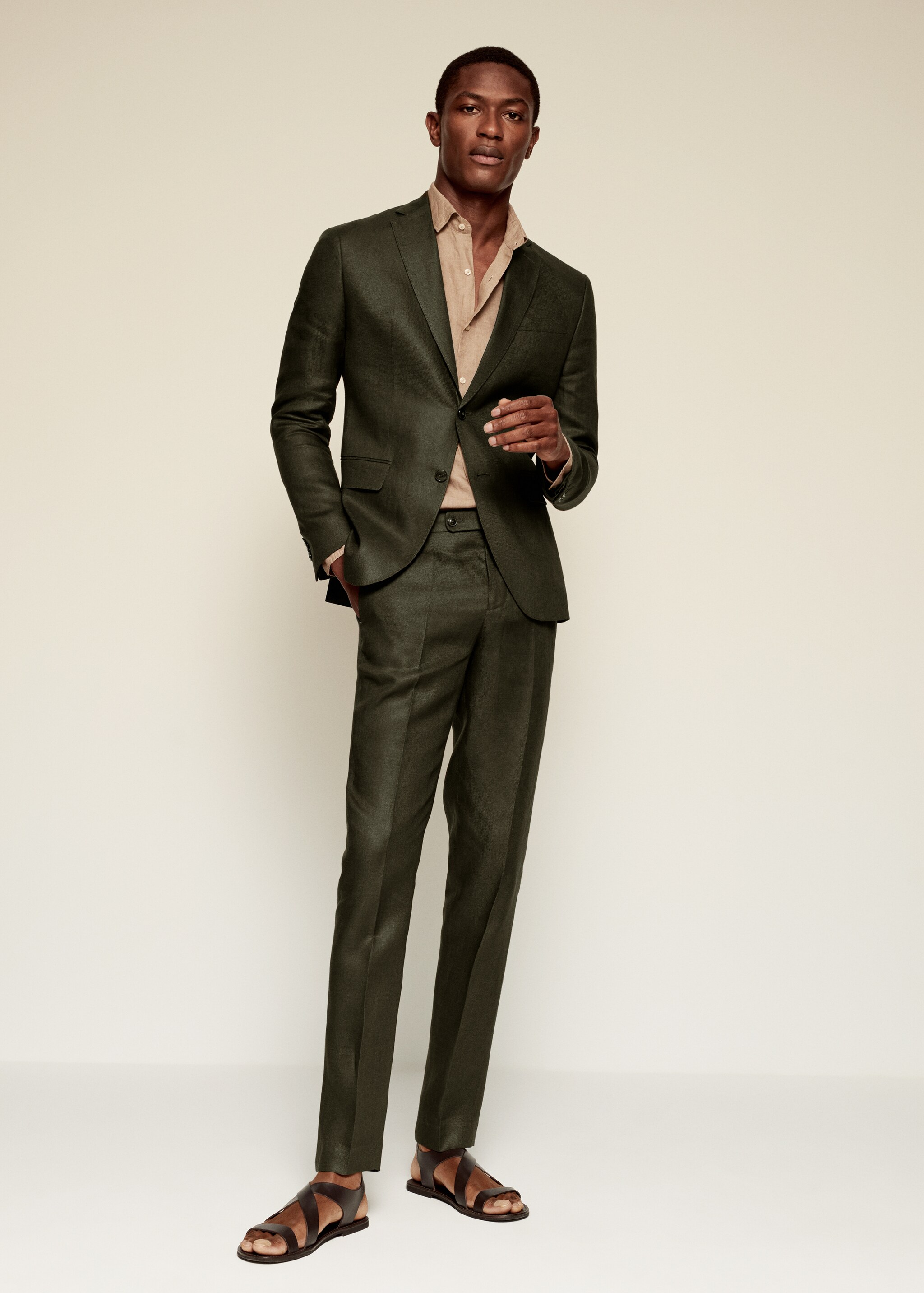 Lněné oblekové sako slim fit s kostkou - Celkový náhled