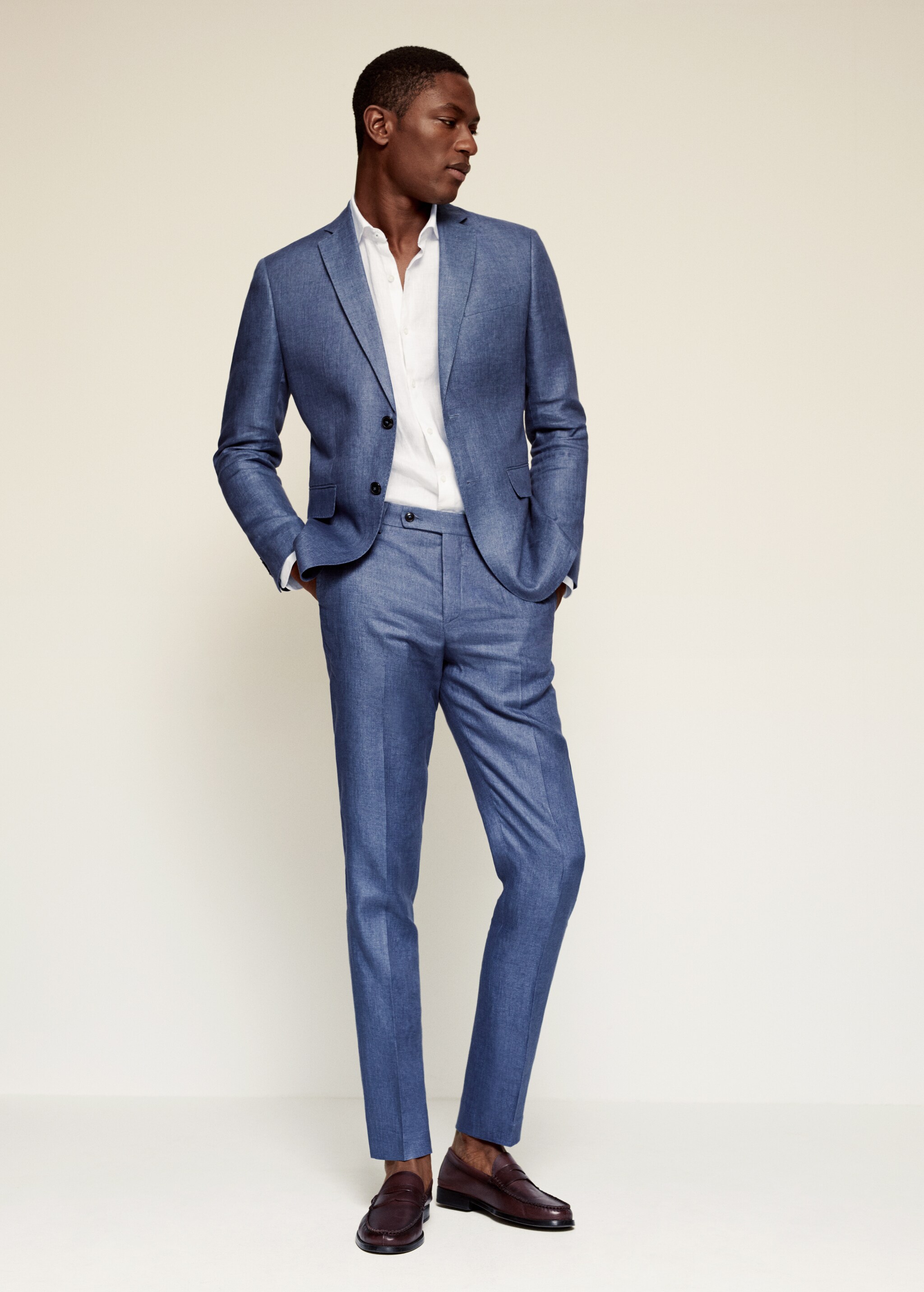 Lněné oblekové sako slim fit s kostkou - Celkový náhled