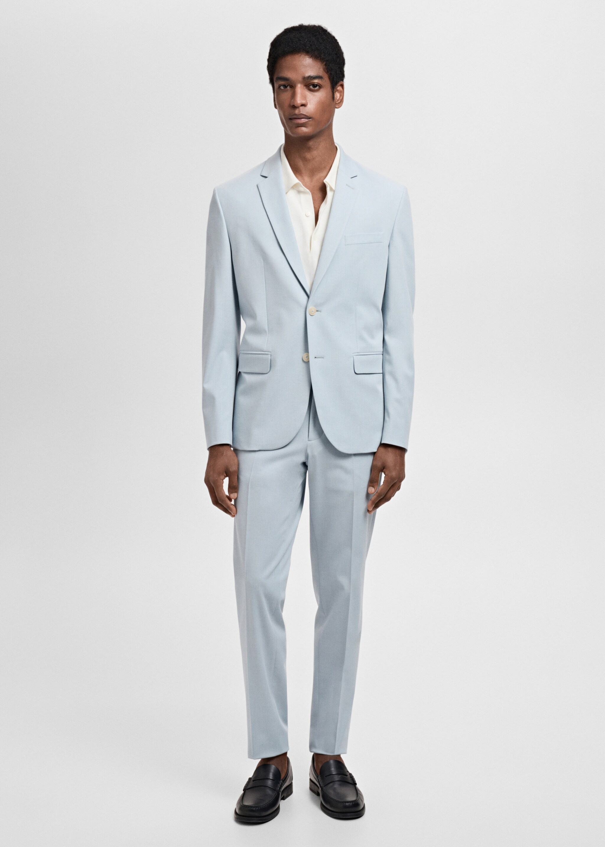 Stretch fabric super slim-fit suit trousers - General plane, Sky Blue. Ref: 87005940-00.