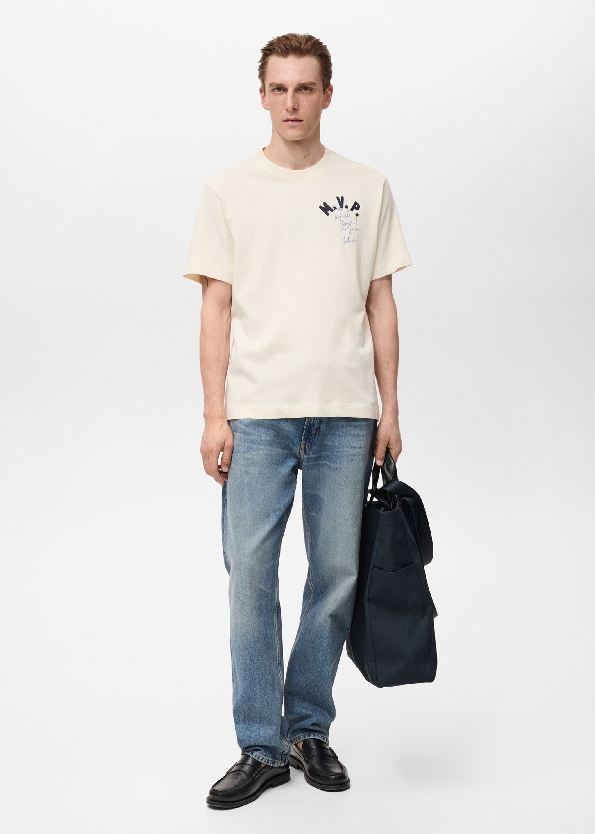 Embroidered cotton T-shirt - General plane, Ecru. Ref: 87005943-00.