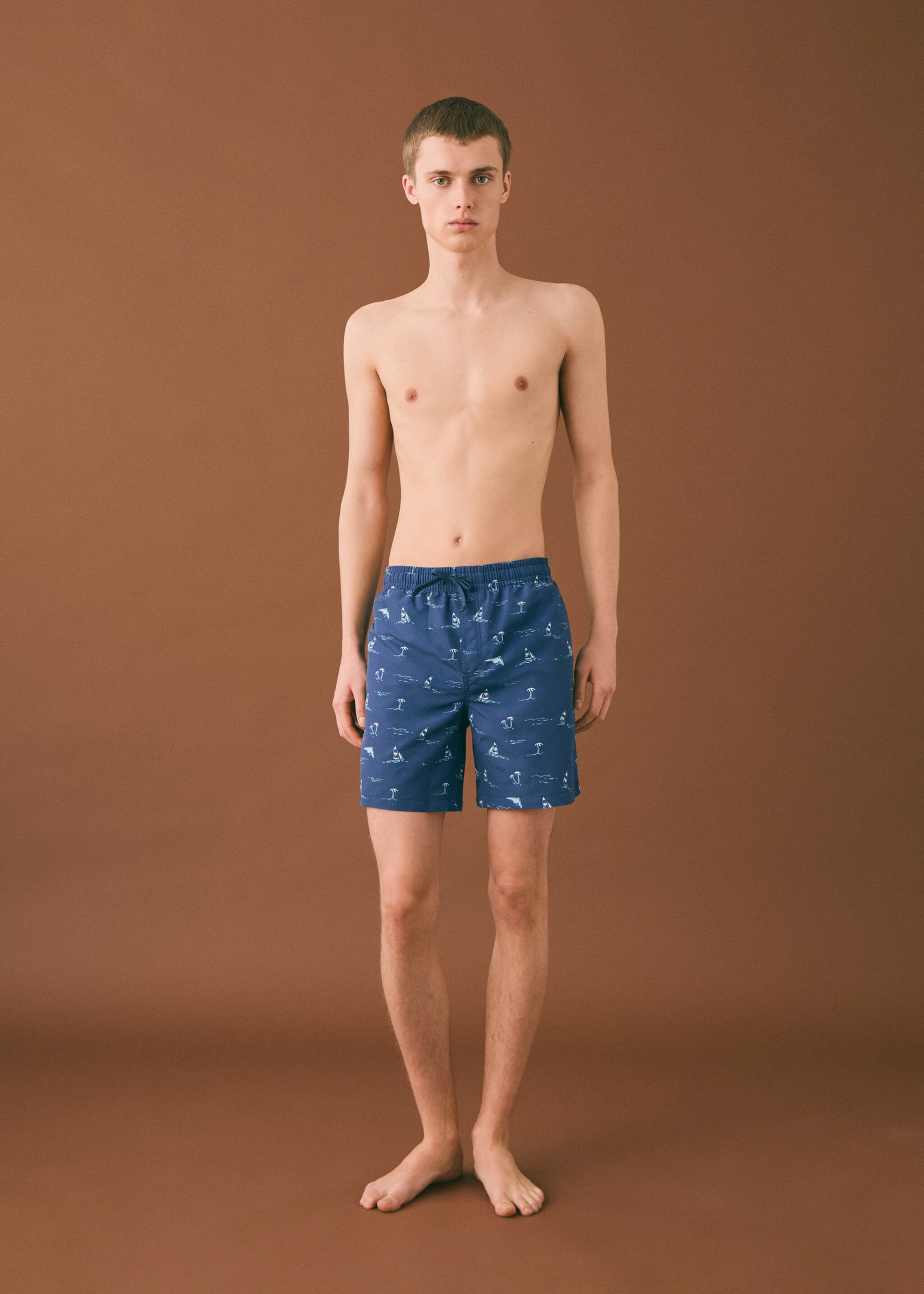Maillot de bain imprimé palmiers - Plan général, Bleu. Ref: 87005959-00.