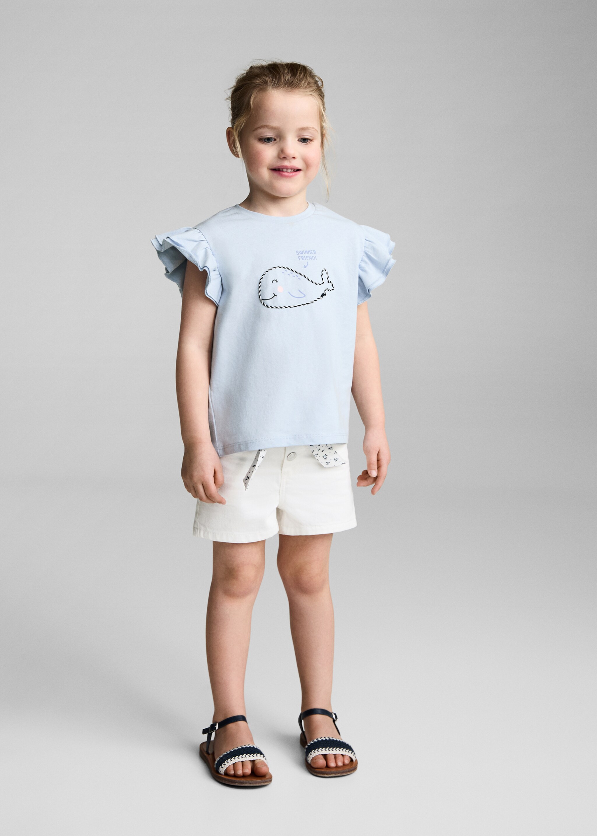 Besticktes T-Shirt mit Volants - Allgemeine Ansicht, Himmelblau. Ref: 87006360-00.