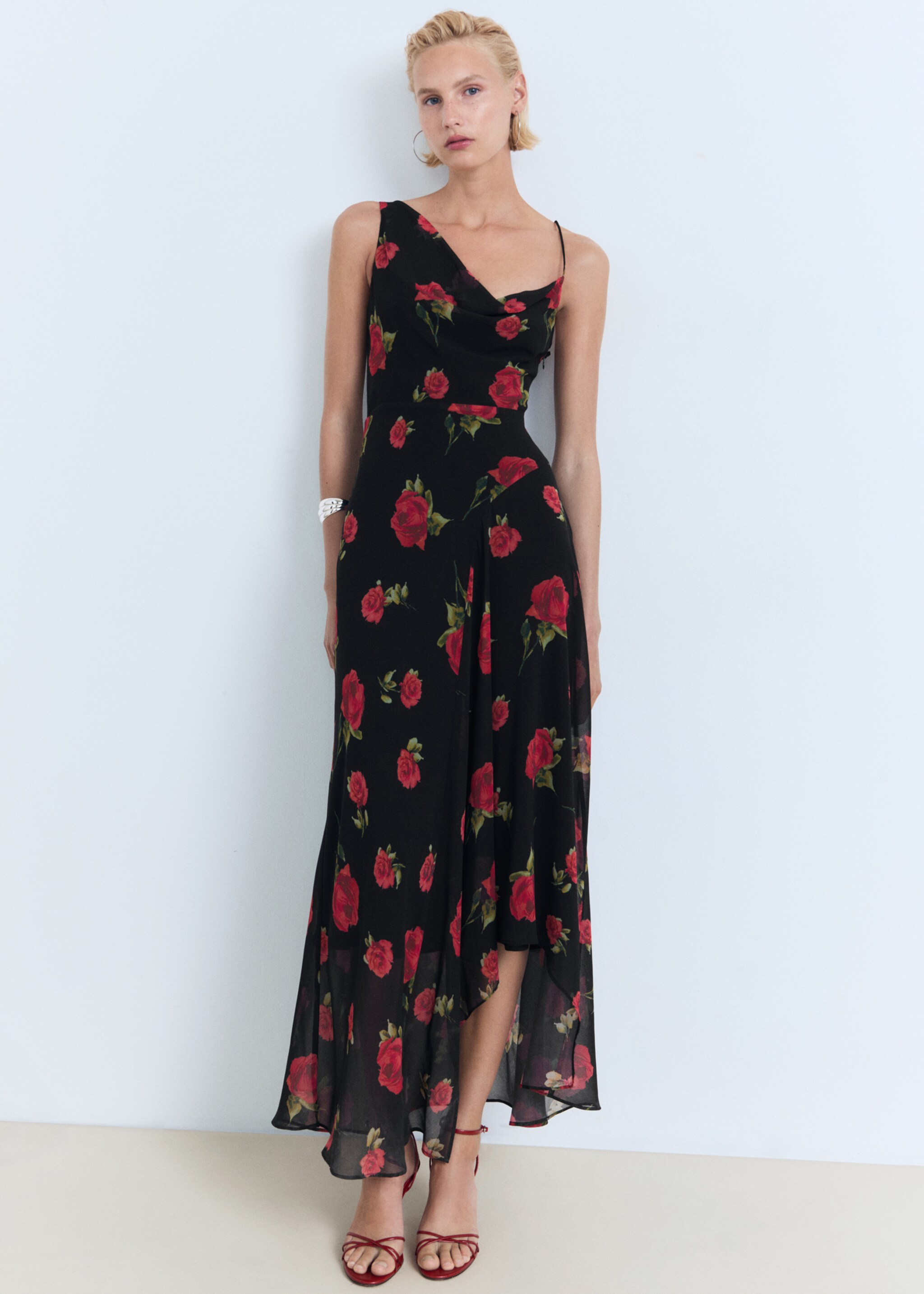 Long floral-print dress - General plane, Black. Ref: 87006383-00.