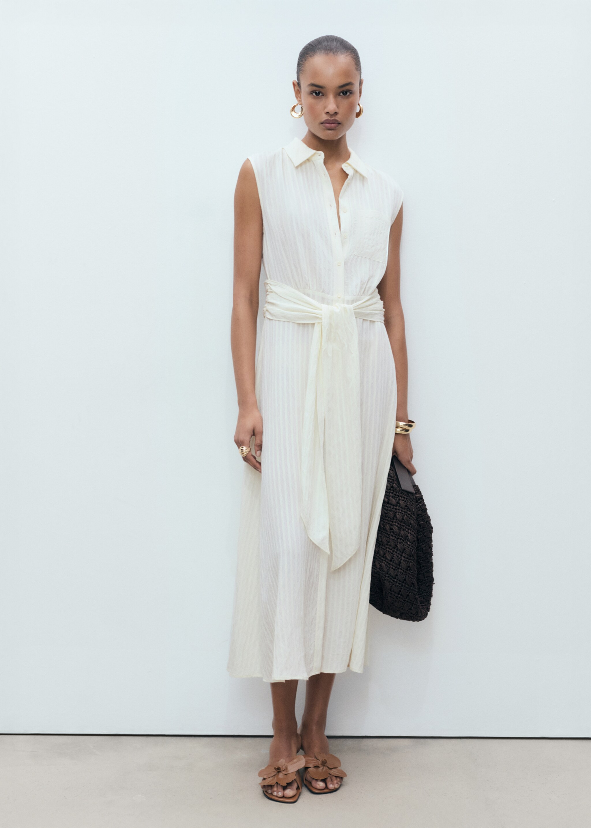 Bow shirt dress - General plane, Ecru. Ref: 87007188-00.