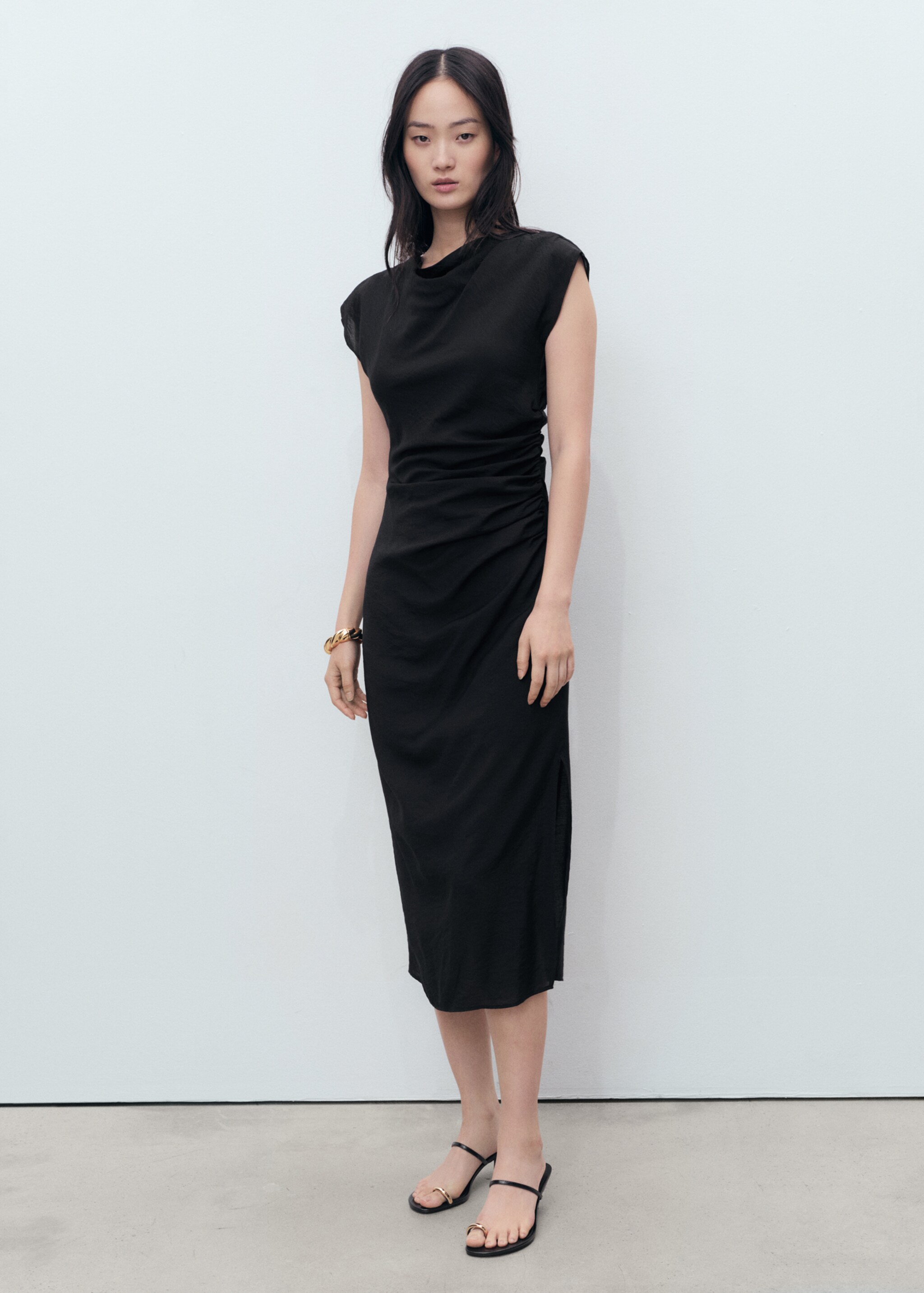 Draped straight dress - General plane, Black. Ref: 87007190-00.