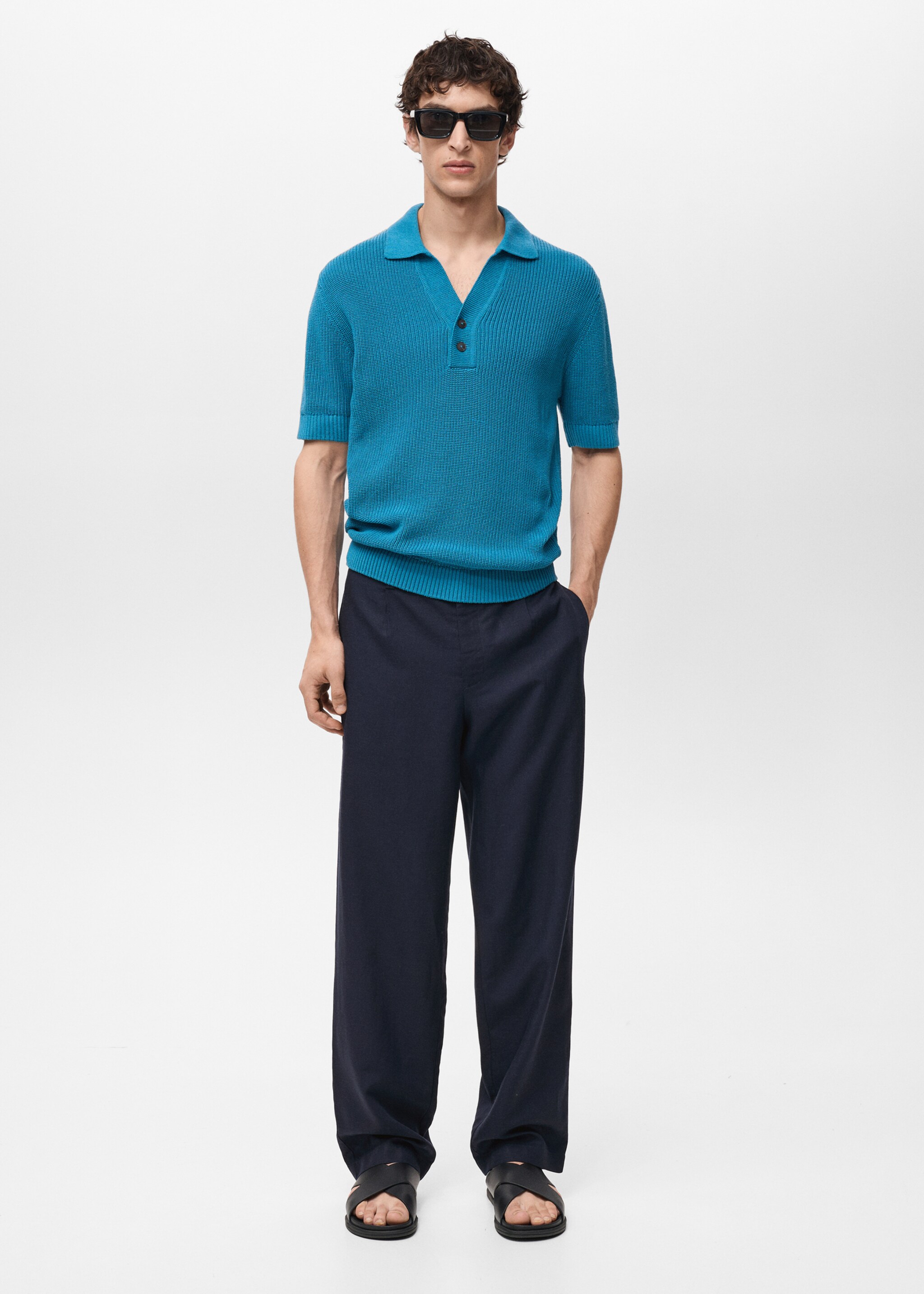 Linen lyocell regular-fit trousers - General plane, Dark Navy. Ref: 87007889-00.