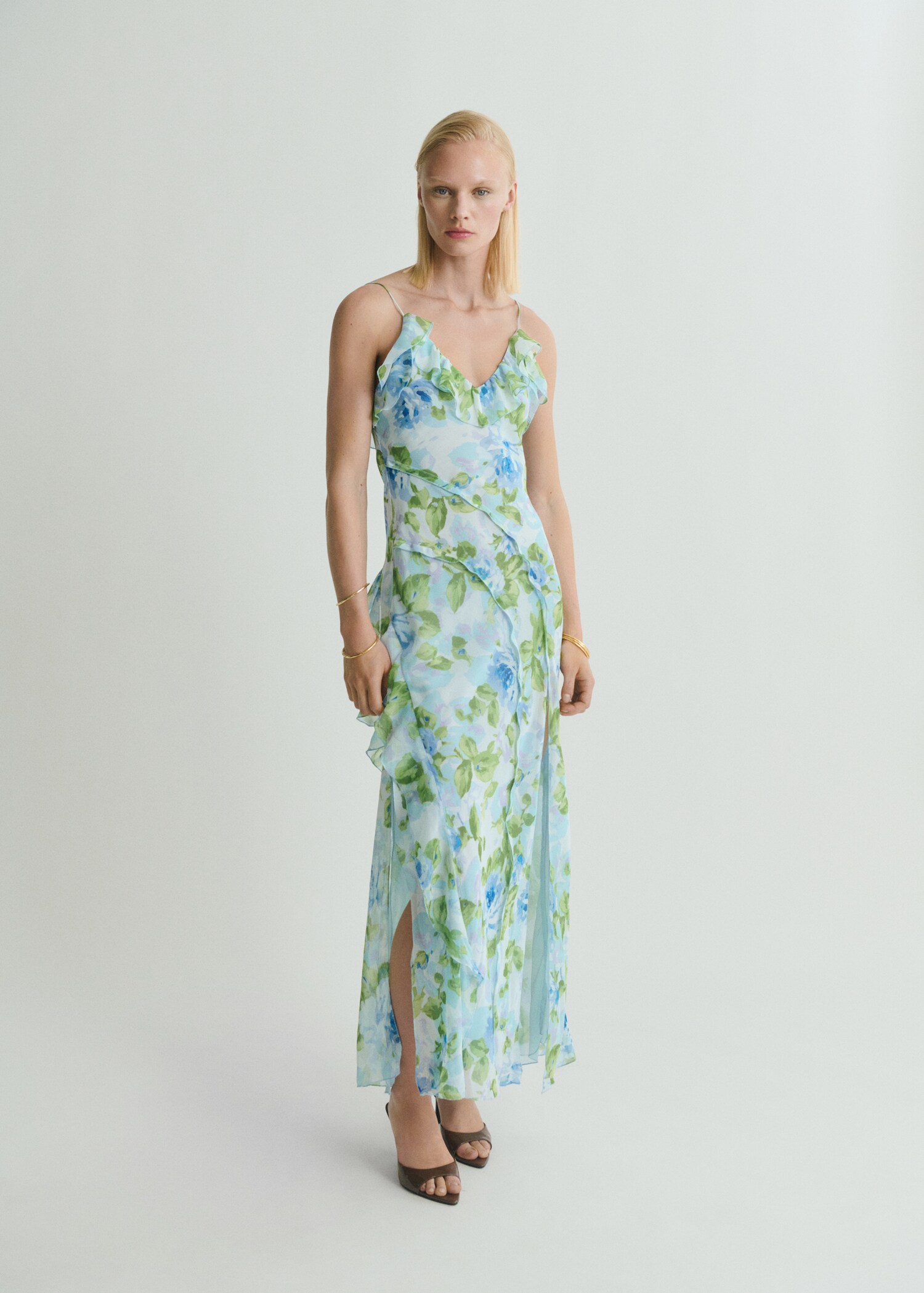 Ruffled floral print dress - General plane