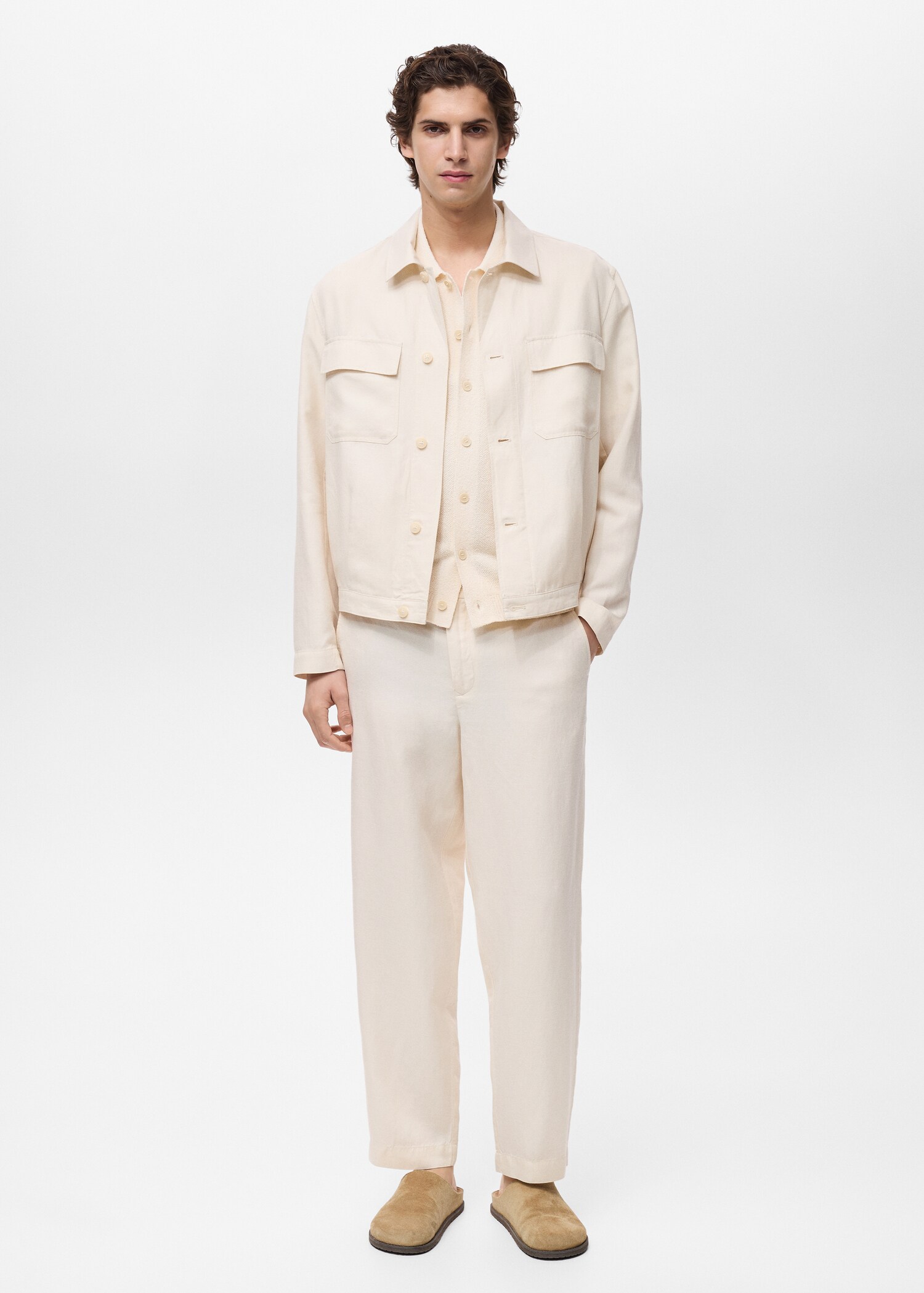 Bowling-style overshirt in a linen blend - General plane
