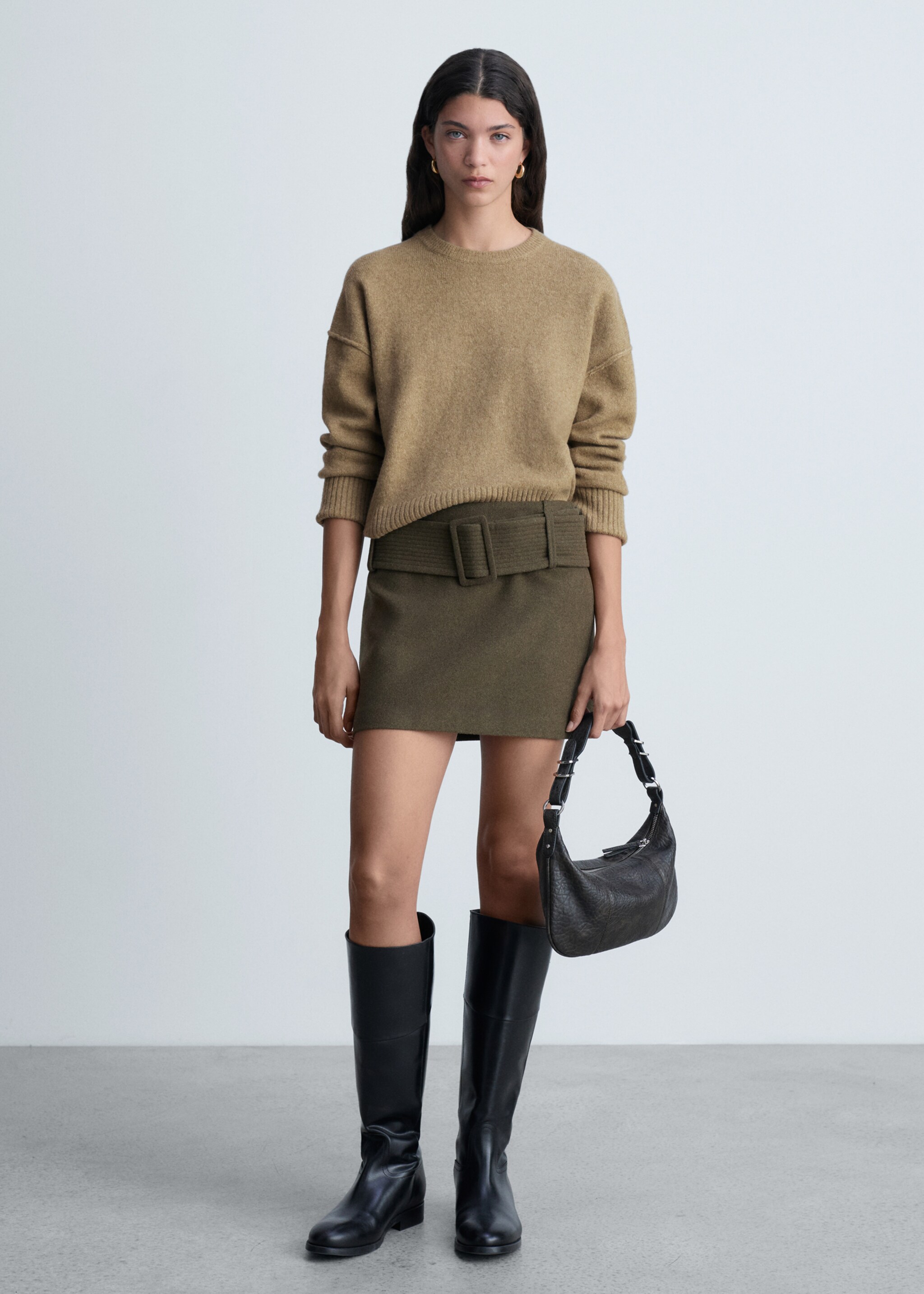 Rolled-up sleeves sweater - General plane, Medium Green. Ref: 87010291-00.