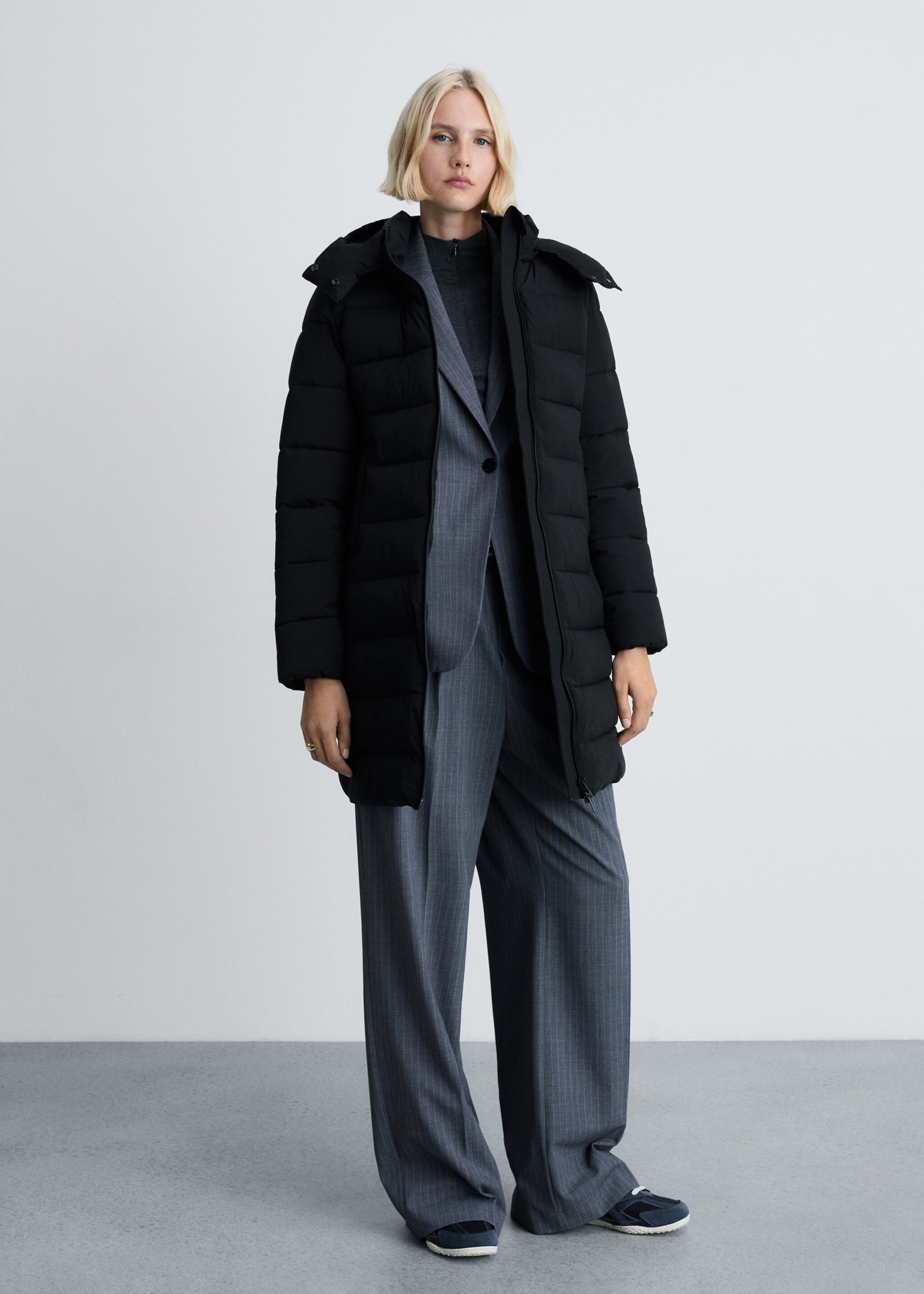 Wasserabweisender Midi-Steppanorak - Allgemeine Ansicht, Schwarz. Ref: 87010346-00.