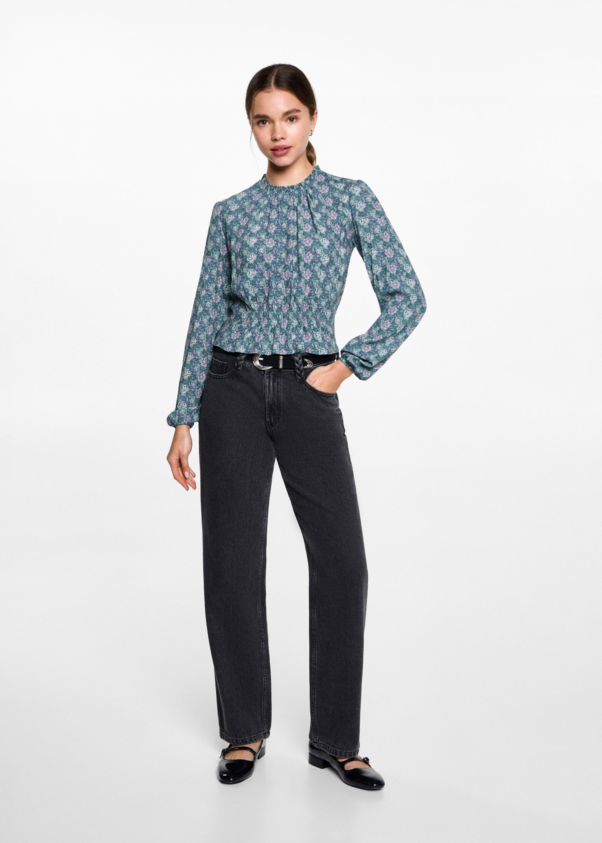 Floral print blouse - General plane, Mint Green. Ref: 87010378-00.