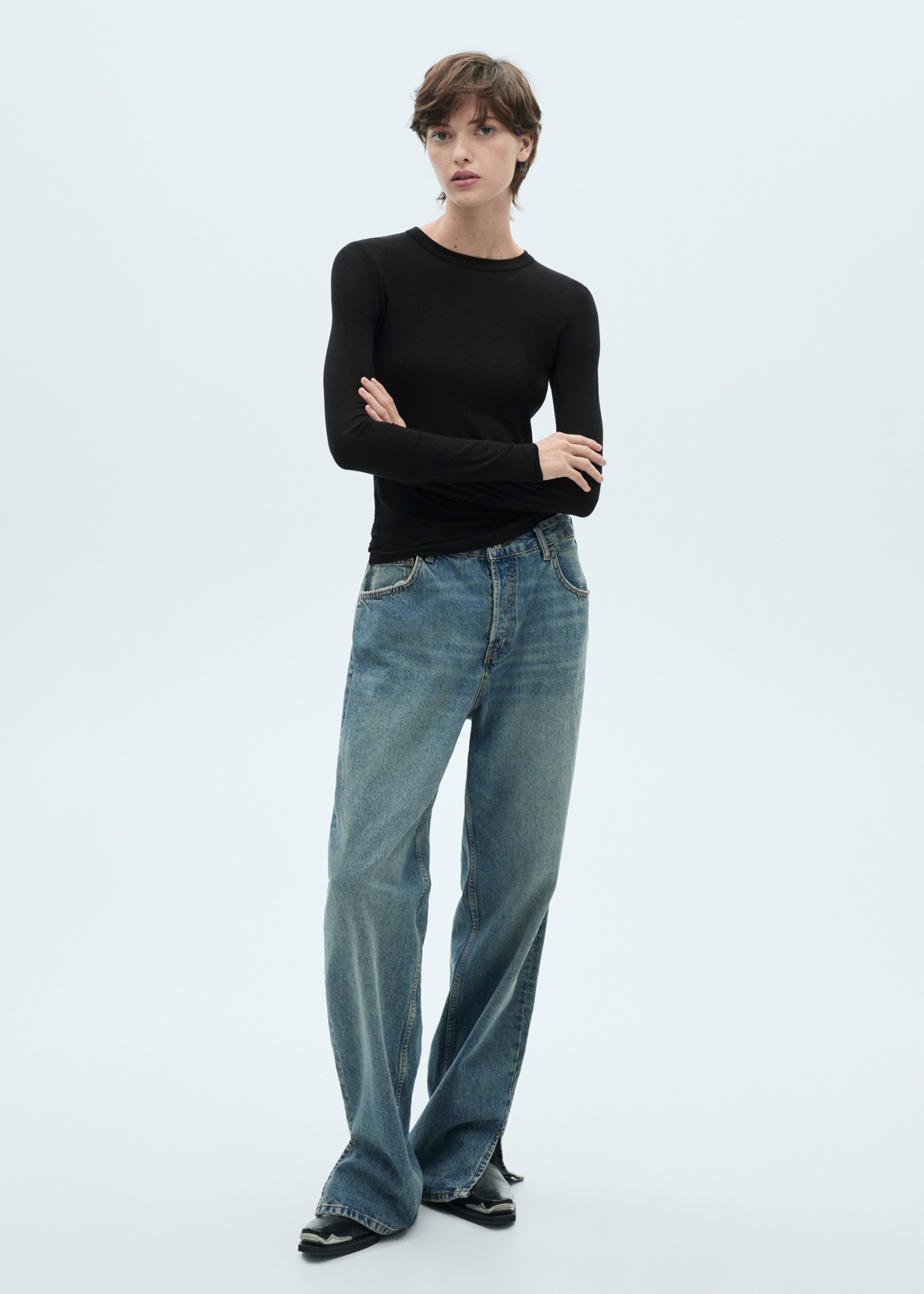 T-shirt ajusté manches longues - Plan général, Noir. Ref: 87010438-00.