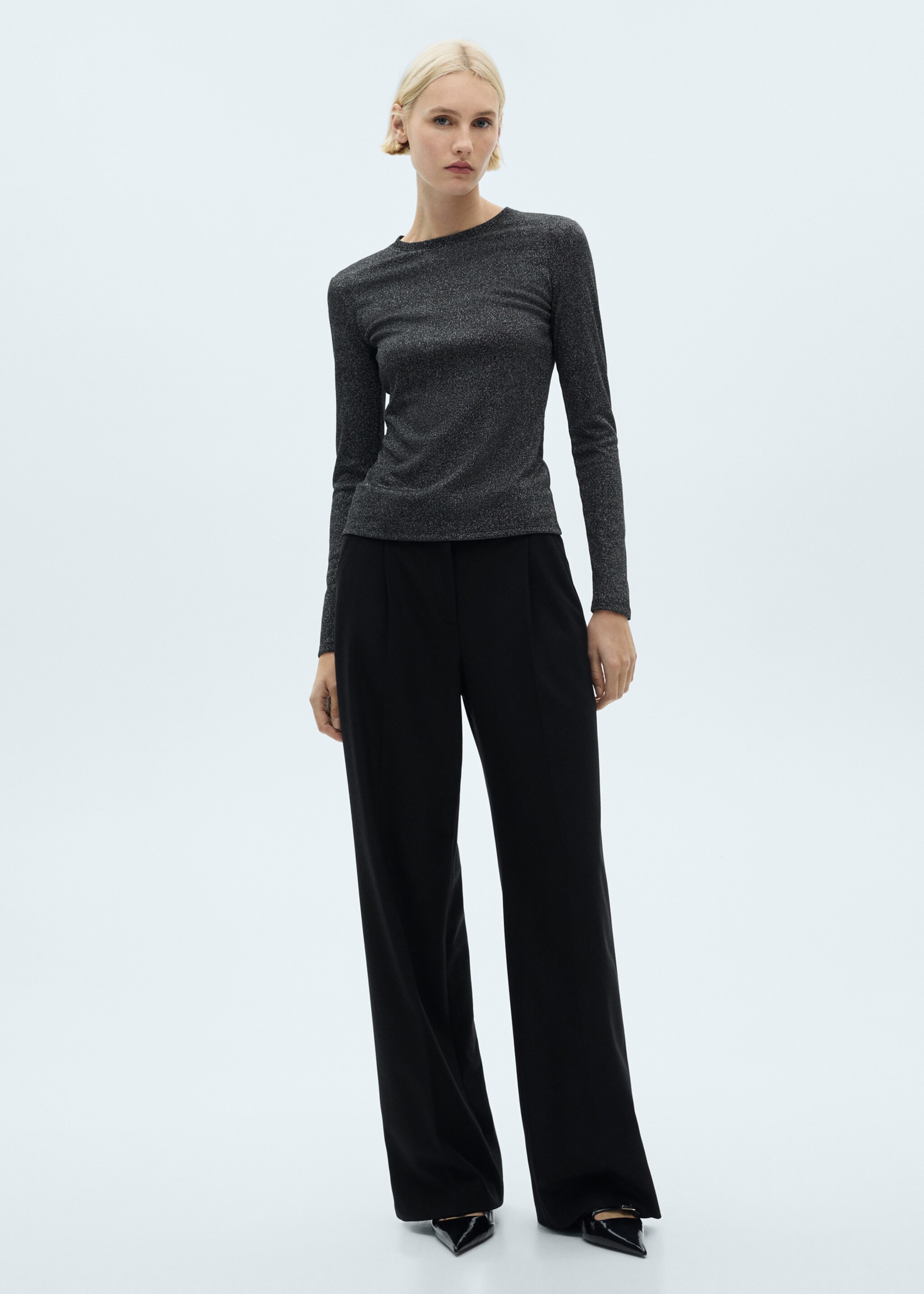 Lurex knitted t-shirt - General plane, Black. Ref: 87010439-00.