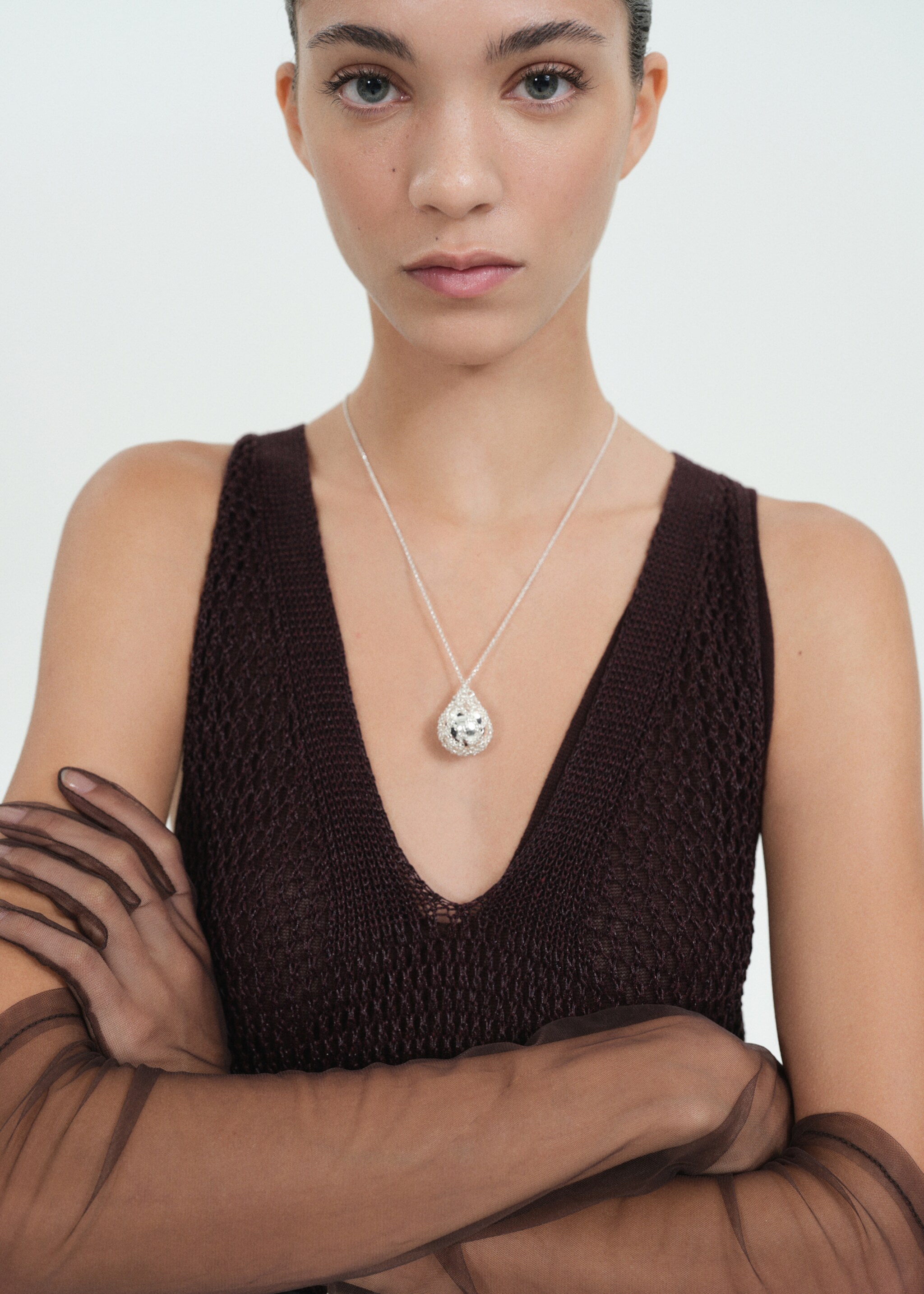 Drop necklace with sphere - General plane, Silver. Ref: 87010459-00.