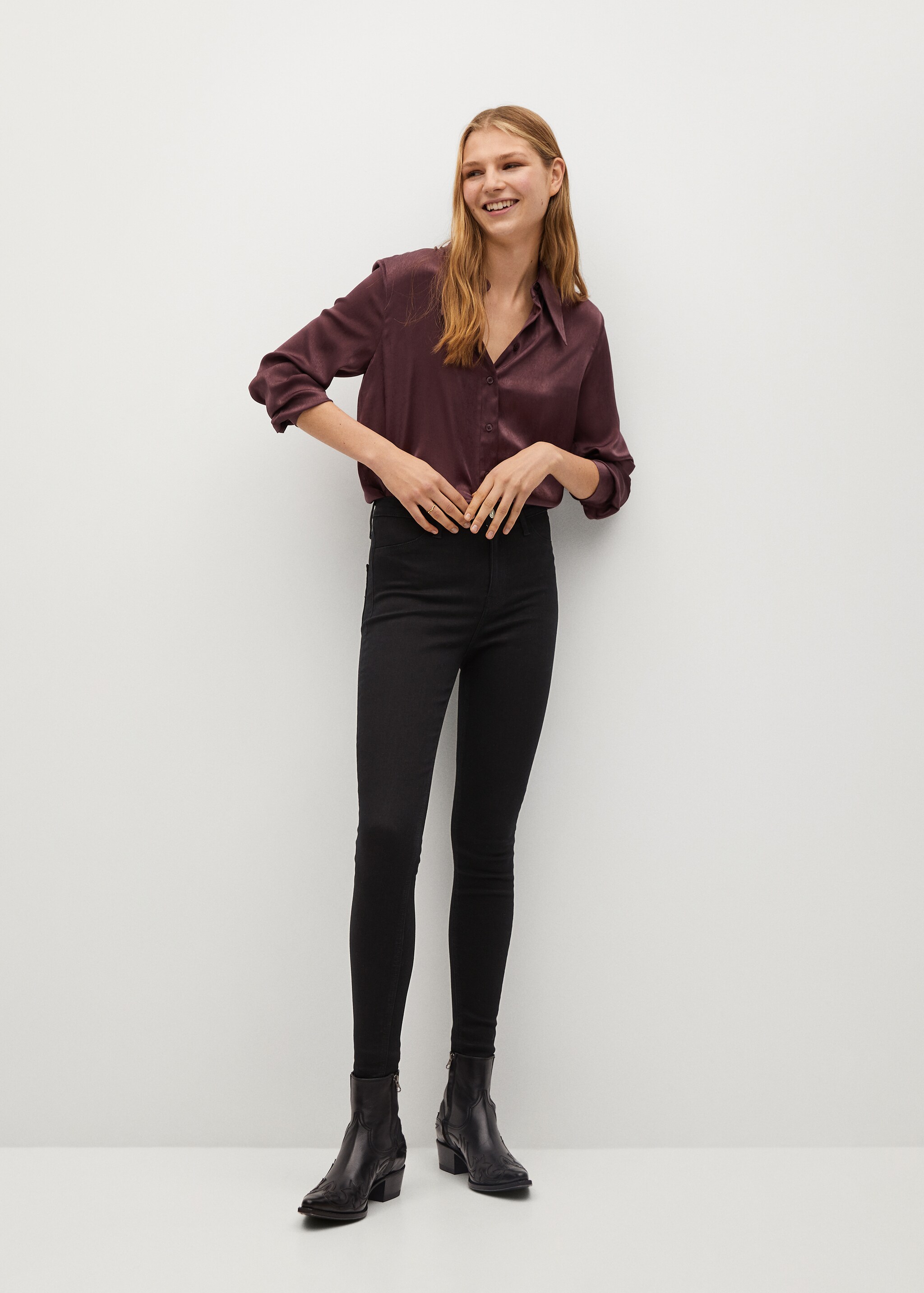 High-waist cotton-blend jeggings - General plane