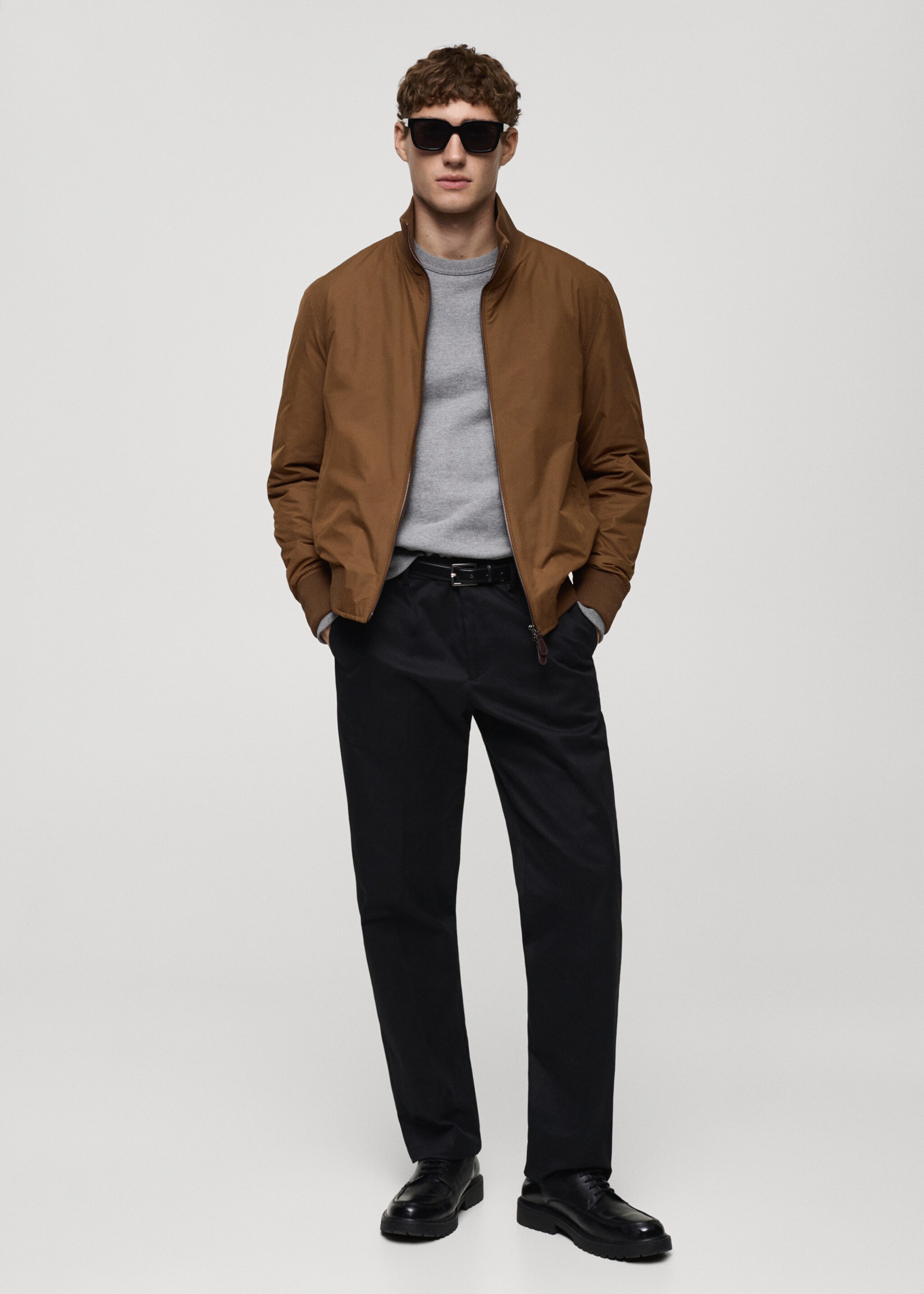 Water-repellent quilted bomber jacket - General plane, Tobacco Brown. Ref: 87010580-00.