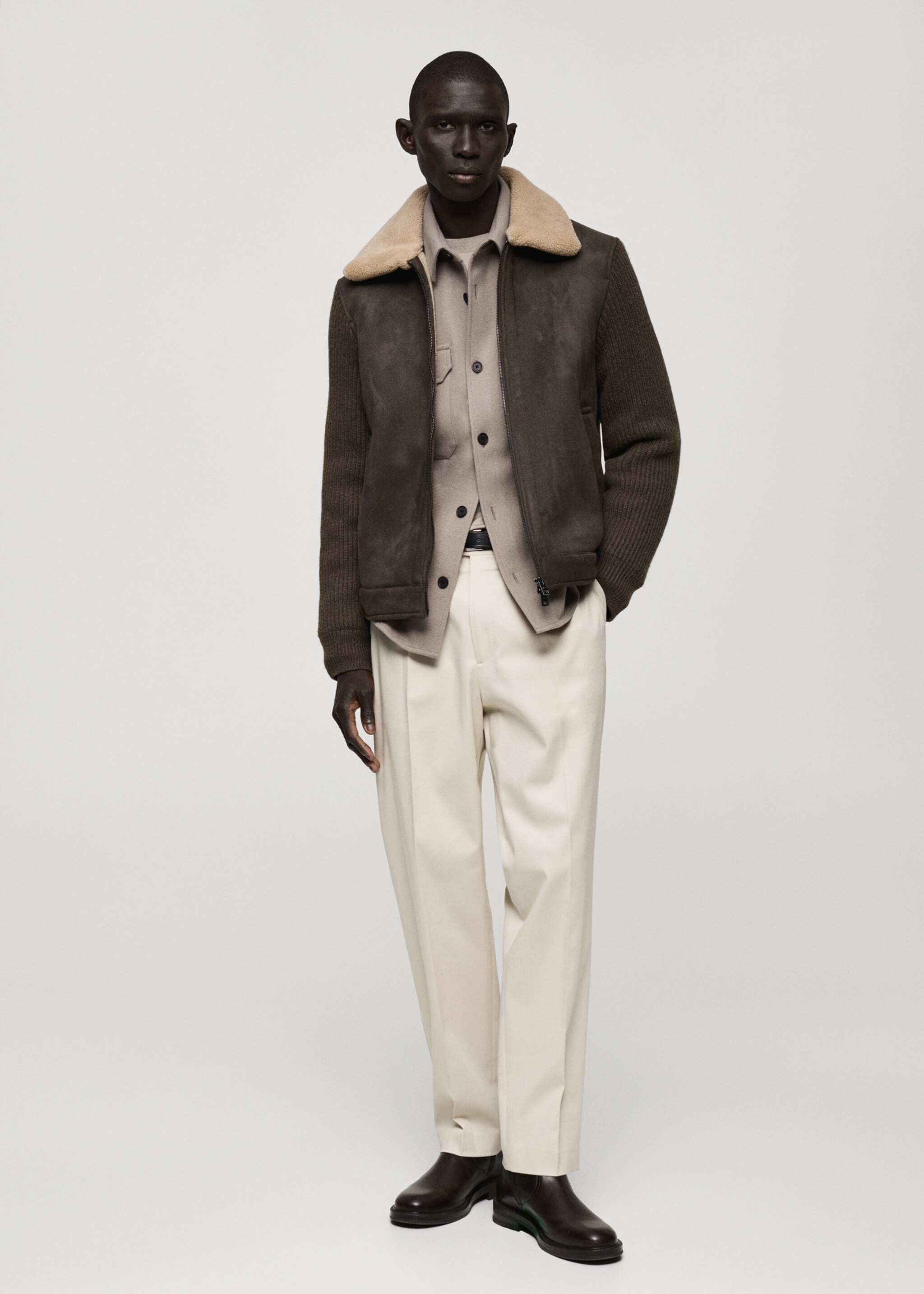 Kunstshearlingjacke mit Wildleder-Effekt - Allgemeine Ansicht, Schokolade. Ref: 87010583-00.