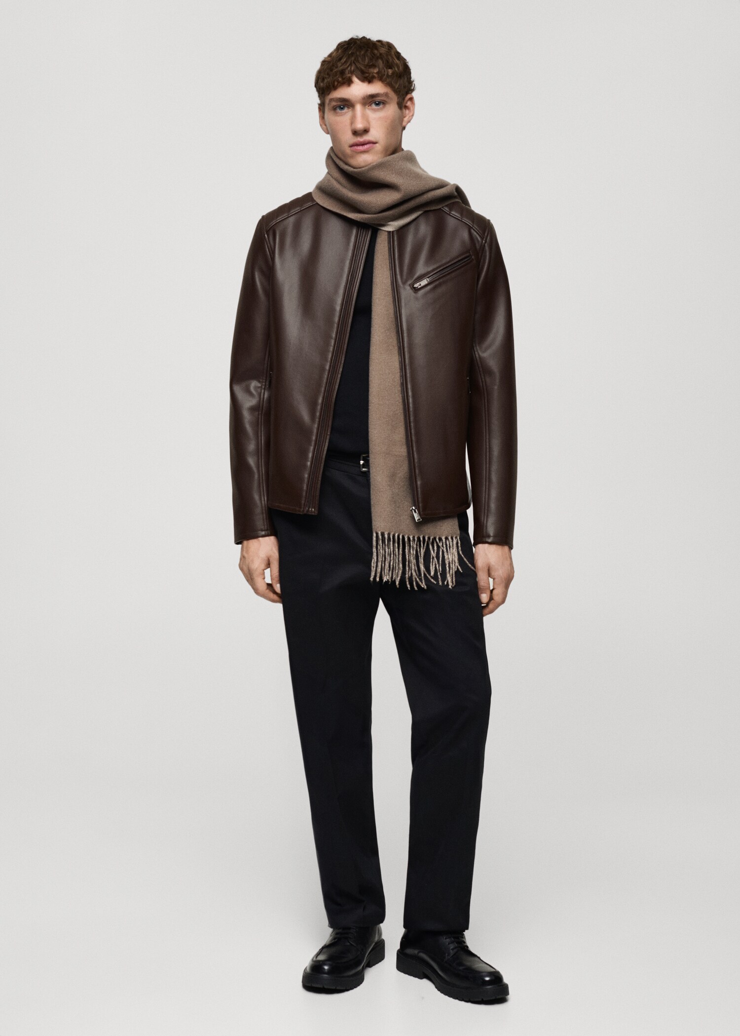 Faux-leather jacket with stitching detail - General plane