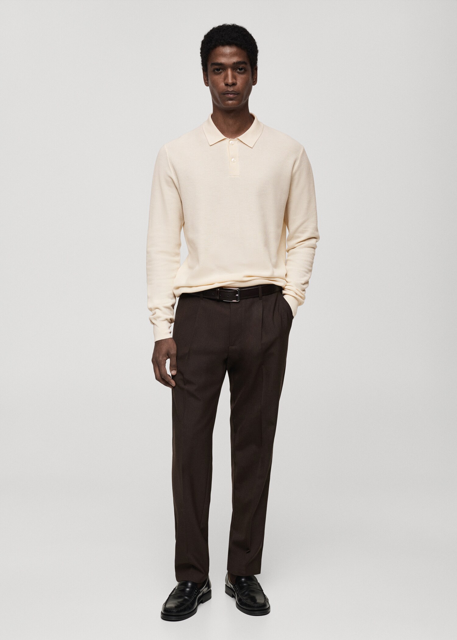 Baumwoll-Strickpullover mit Polokragen und Mikrostruktur - Allgemeine Ansicht