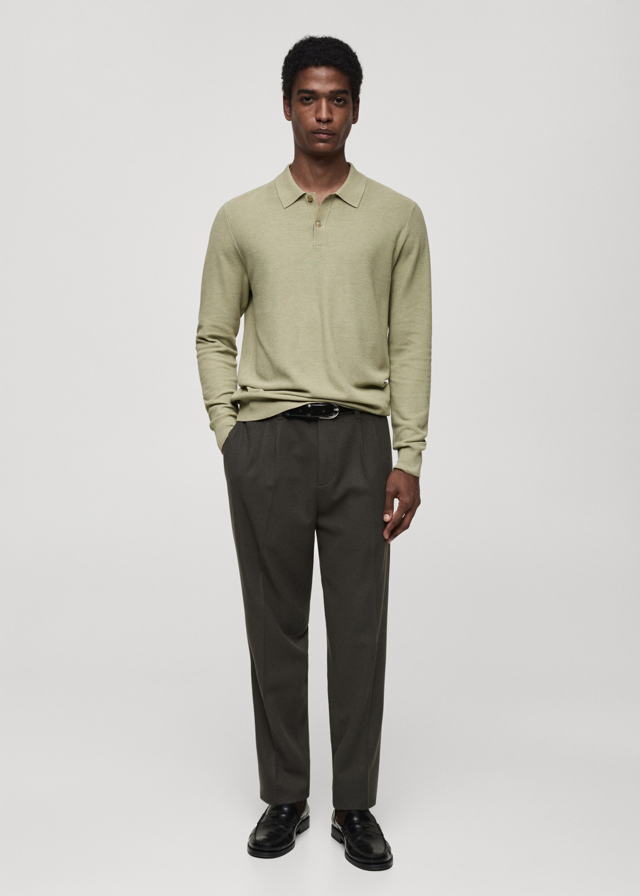 Micro-structured cotton knitted polo shirt - General plane, Green Apple. Ref: 87010601-00.