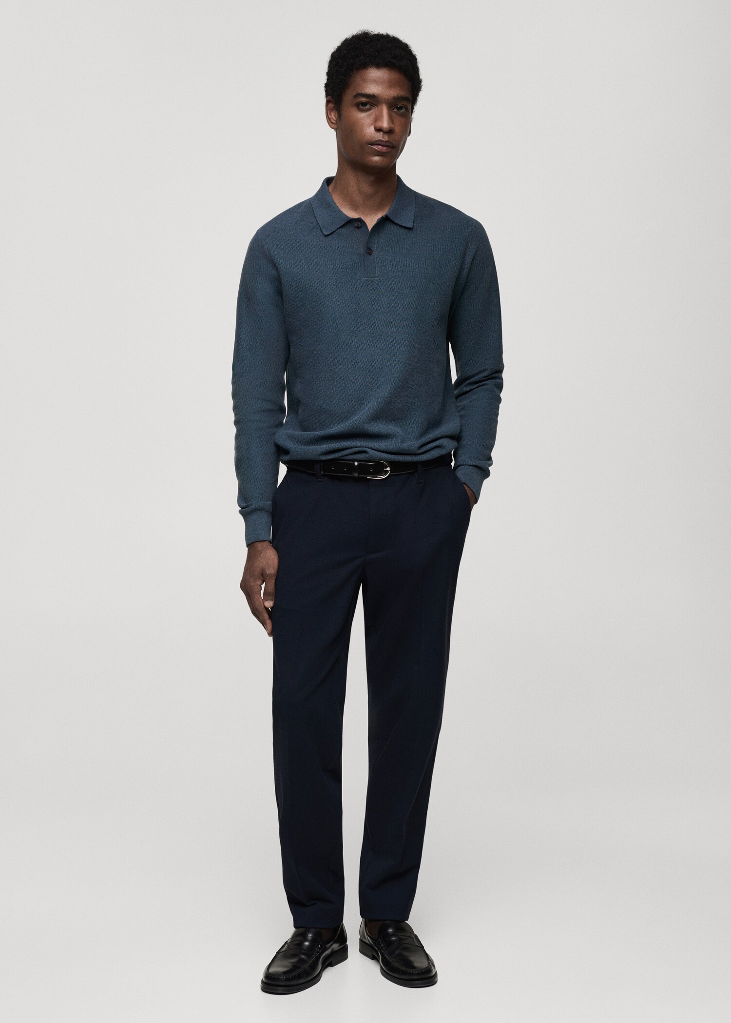 Baumwoll-Strickpullover mit Polokragen und Mikrostruktur - Allgemeine Ansicht