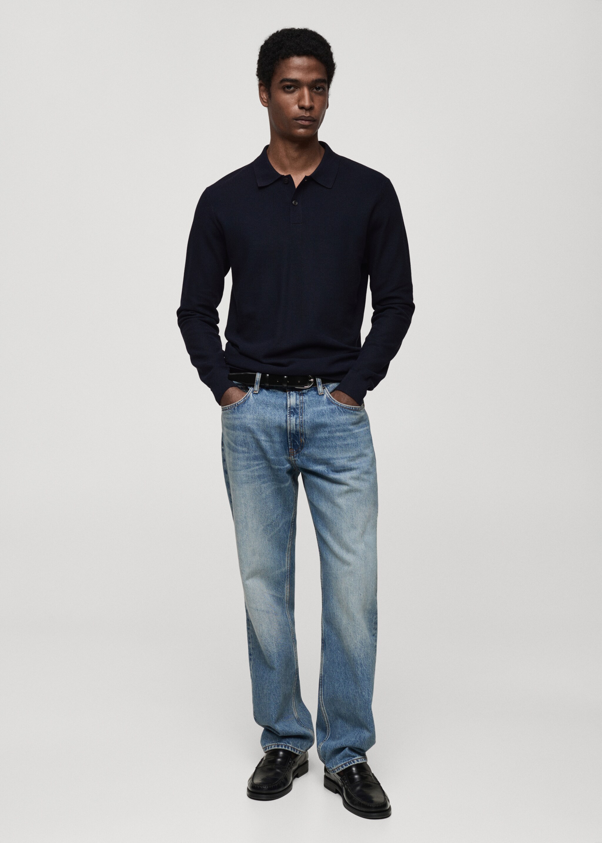 Micro-structured cotton knitted polo shirt - General plane, Dark Navy. Ref: 87010601-00.