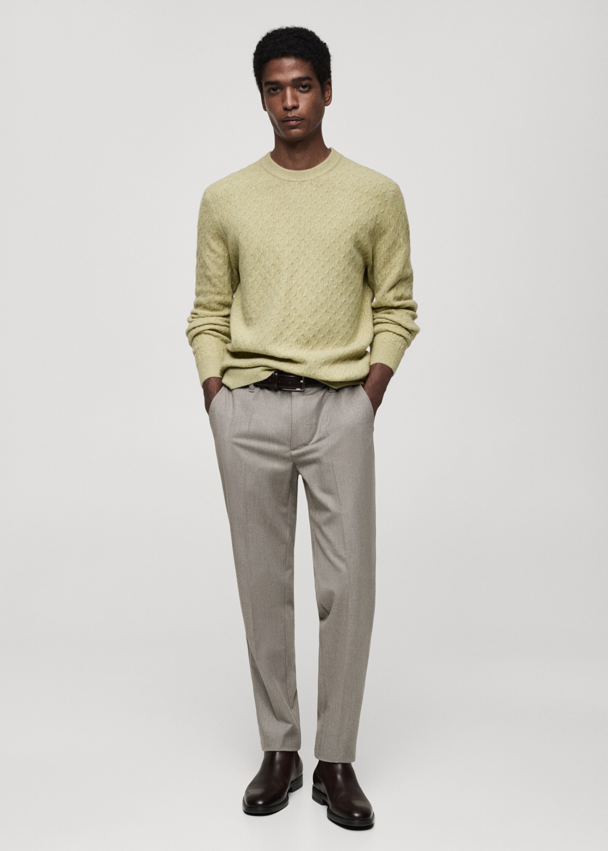 Braided knitted sweater - General plane, Pastel Green. Ref: 87010608-00.