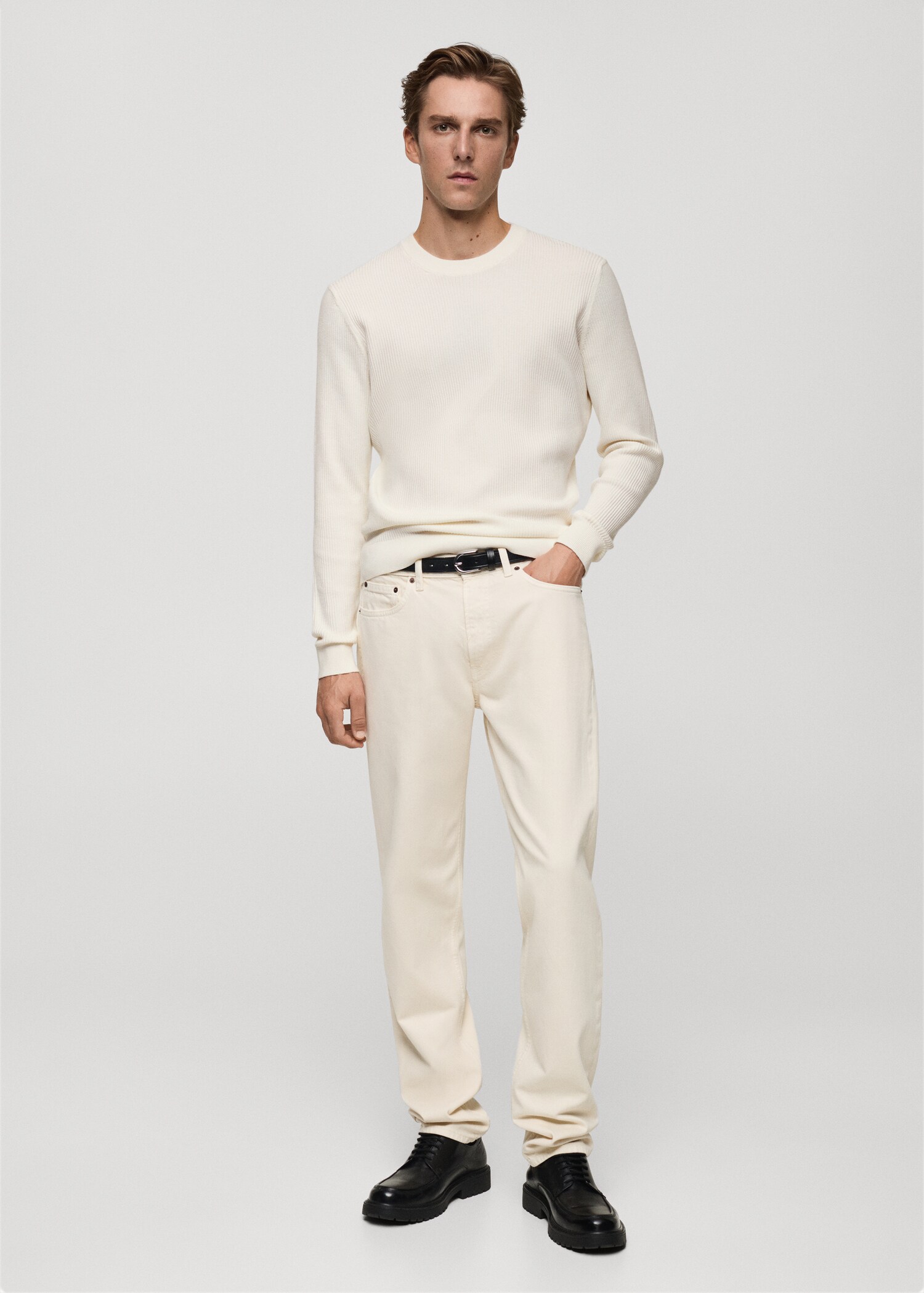 Feinstrickpullover aus Baumwolle mit Rippmuster - Allgemeine Ansicht