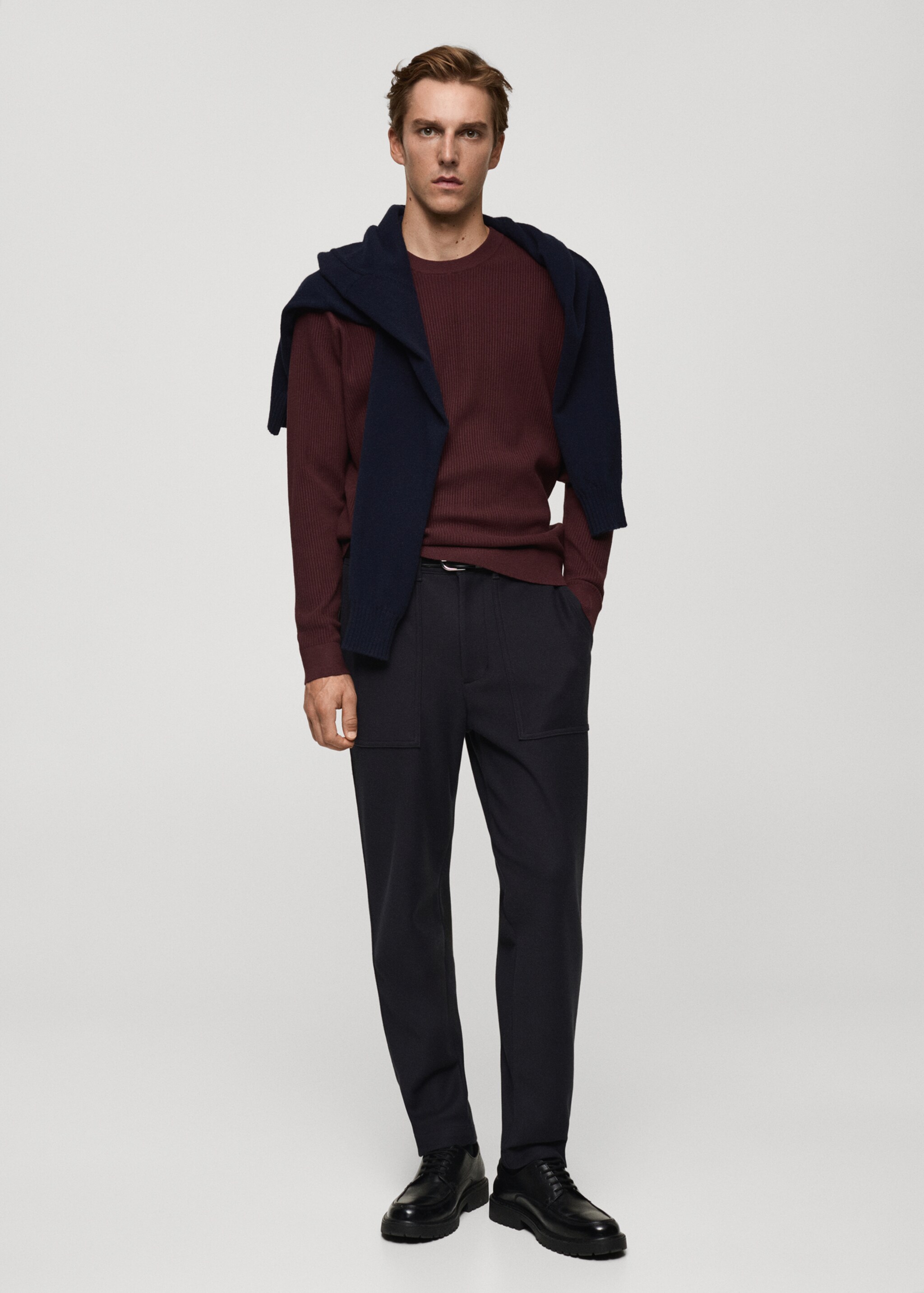 Fine rib-knit cotton sweater - General plane, Burgundy. Ref: 87010610-00.