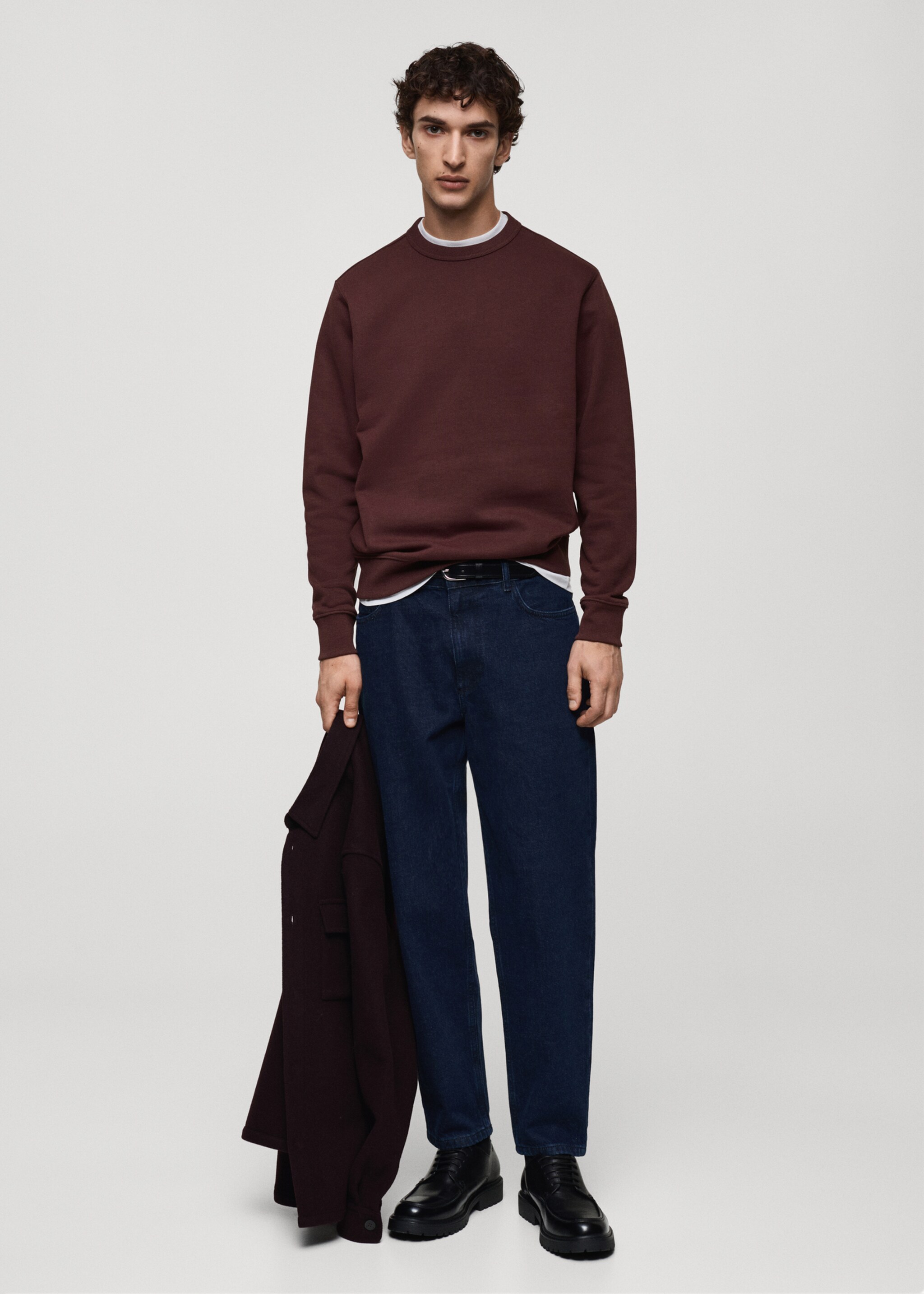 Regular-fit cotton sweatshirt - General plane, Burgundy. Ref: 87010620-00.