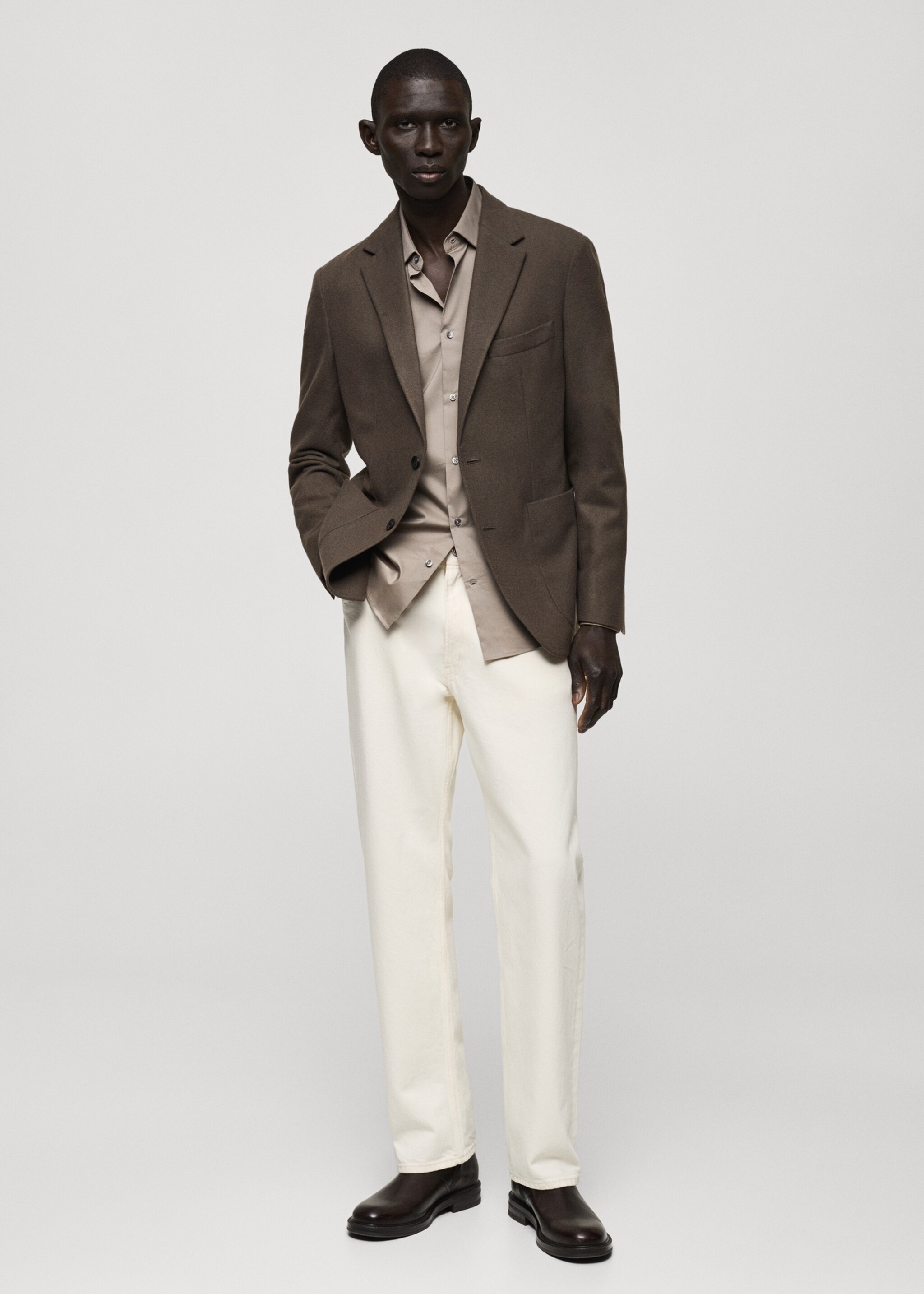 Slim-Fit-Blazer aus Wollgemisch - Allgemeine Ansicht, Khaki. Ref: 87010633-00.