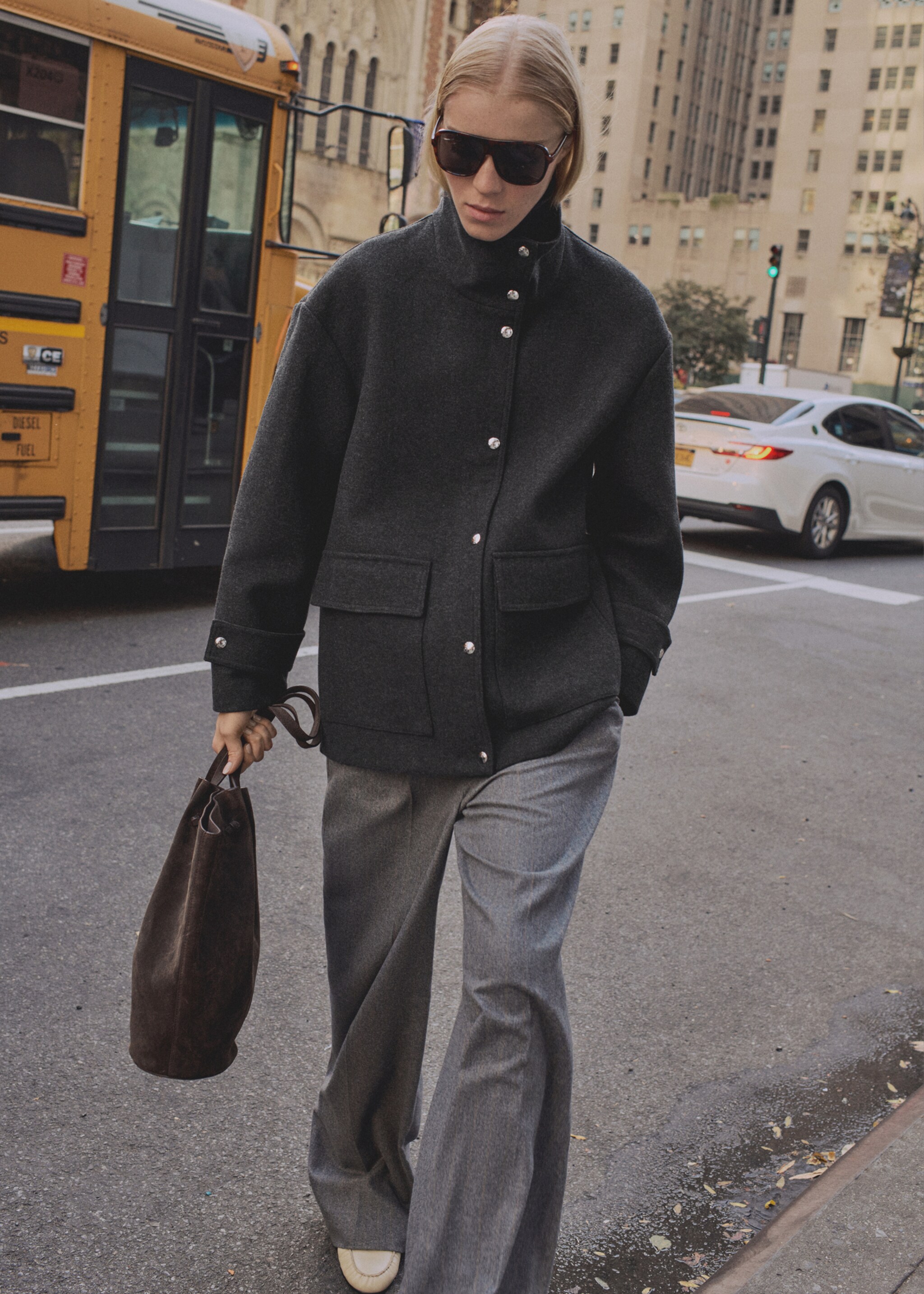 High neck midi wool coat - General plane, Medium Heather Grey. Ref: 87010643-00.