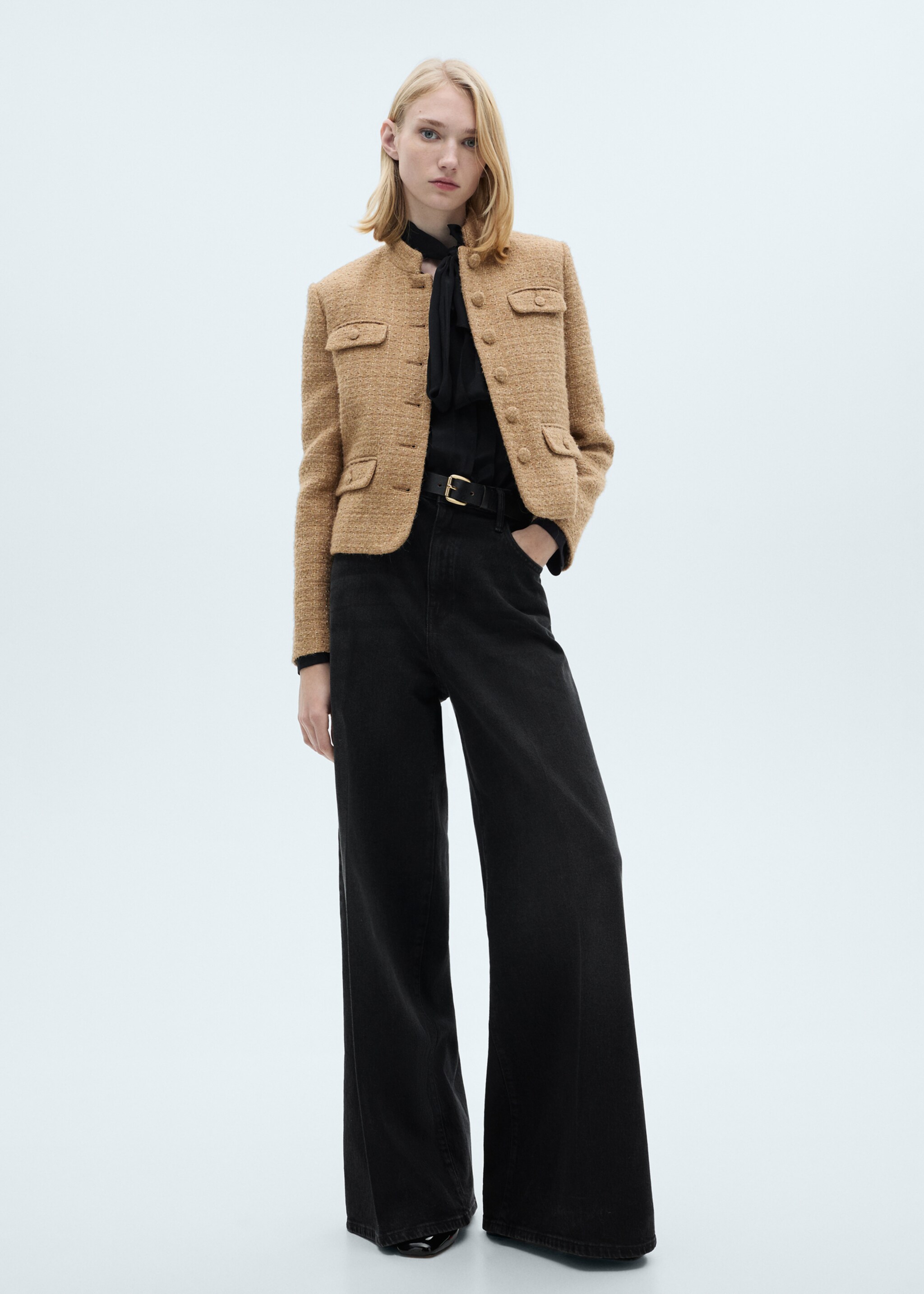 Tweed jacket with striped collar - General plane, Medium Brown. Ref: 87010654-00.