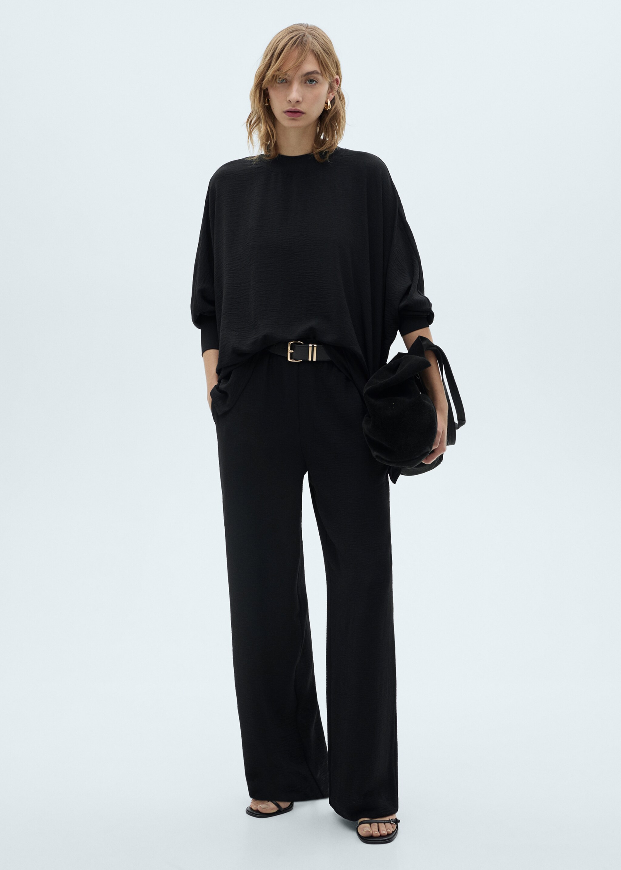 Gerade Strickhose - Allgemeine Ansicht, Schwarz. Ref: 87011047-00.