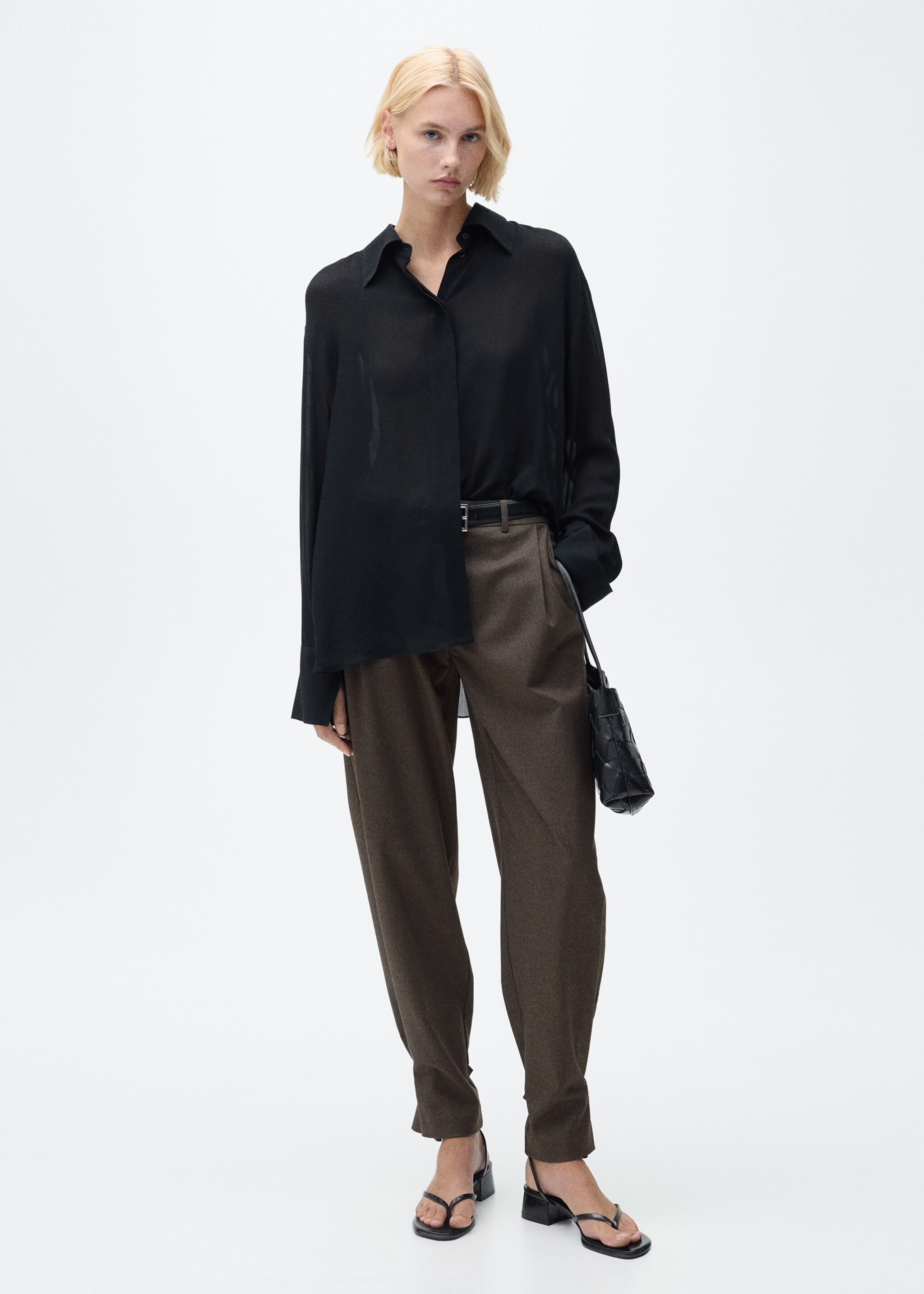 Buttoned-hem wide leg trousers - General plane, Brown. Ref: 87011515-00.
