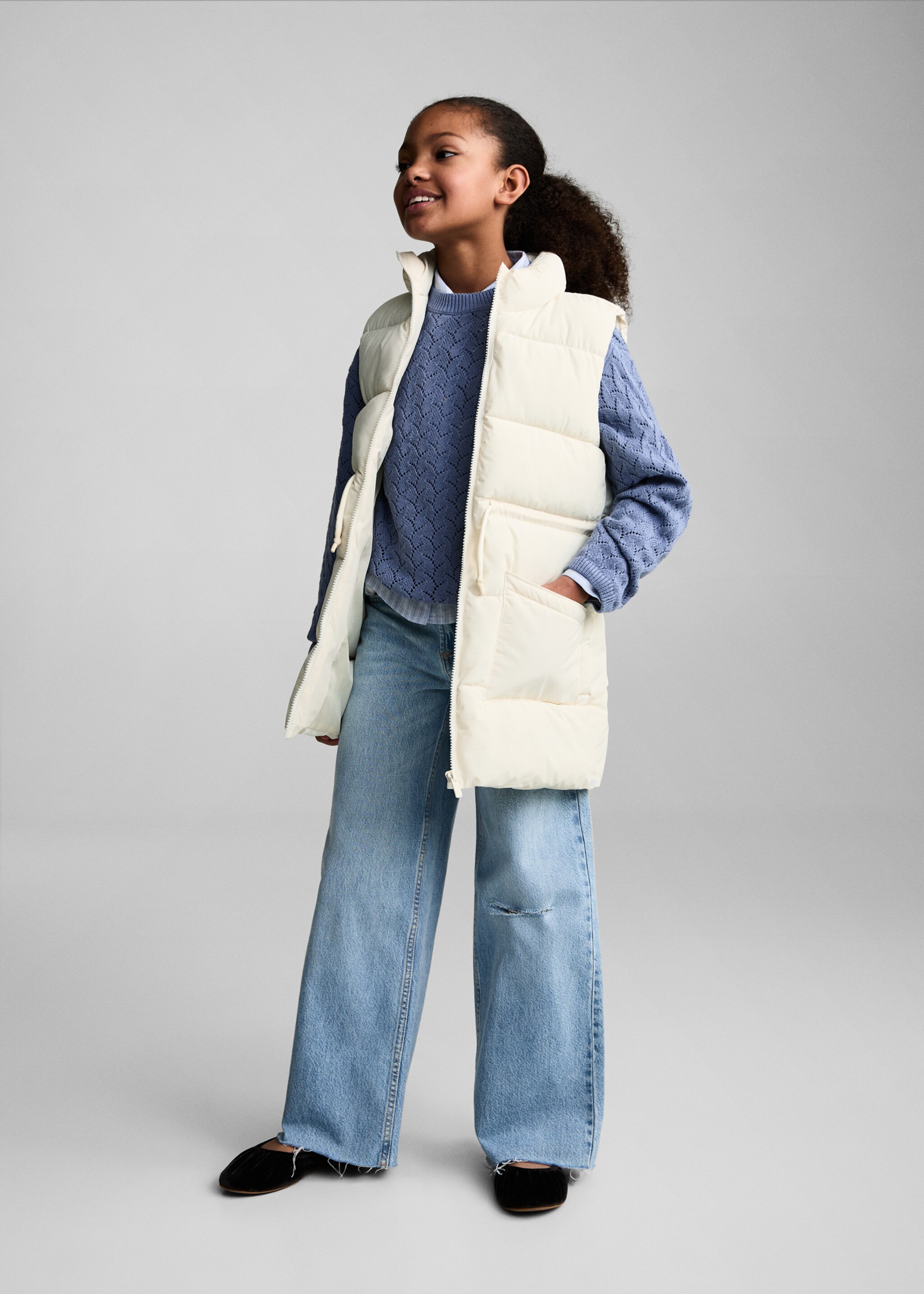 Long puffer vest - General plane, Ecru. Ref: 87012026-00.