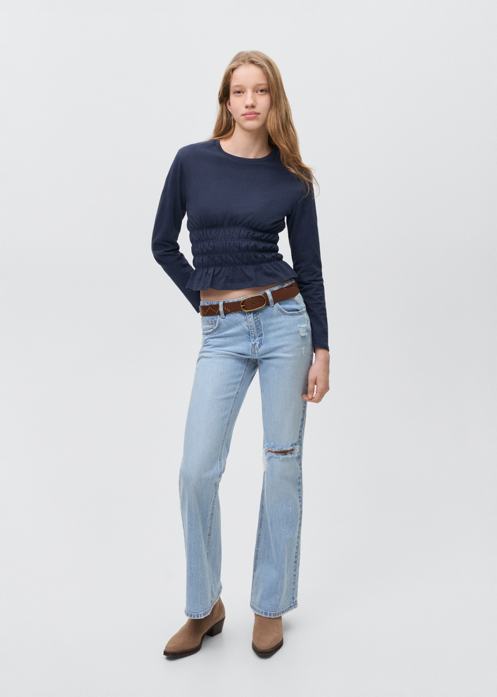 T-shirt with gathered waist - General plane, Dark Navy. Ref: 87012541-00.