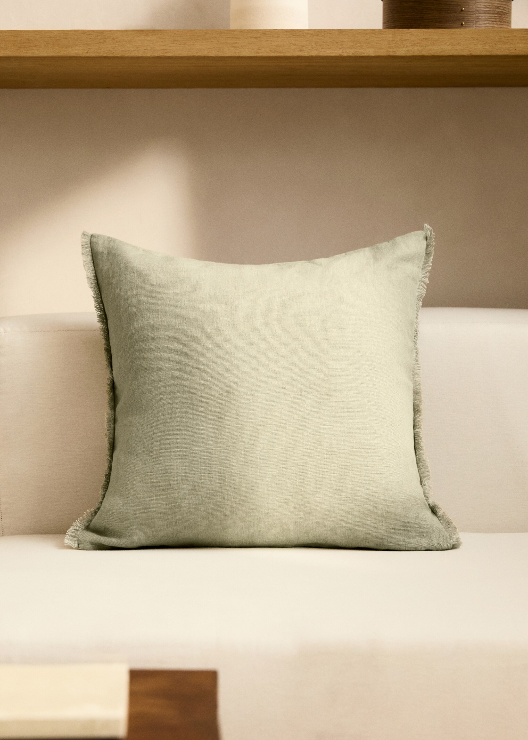 Linen cushion cover with fringes 50x50 cm - General plane, Mint Green. Ref: 87012899-00.