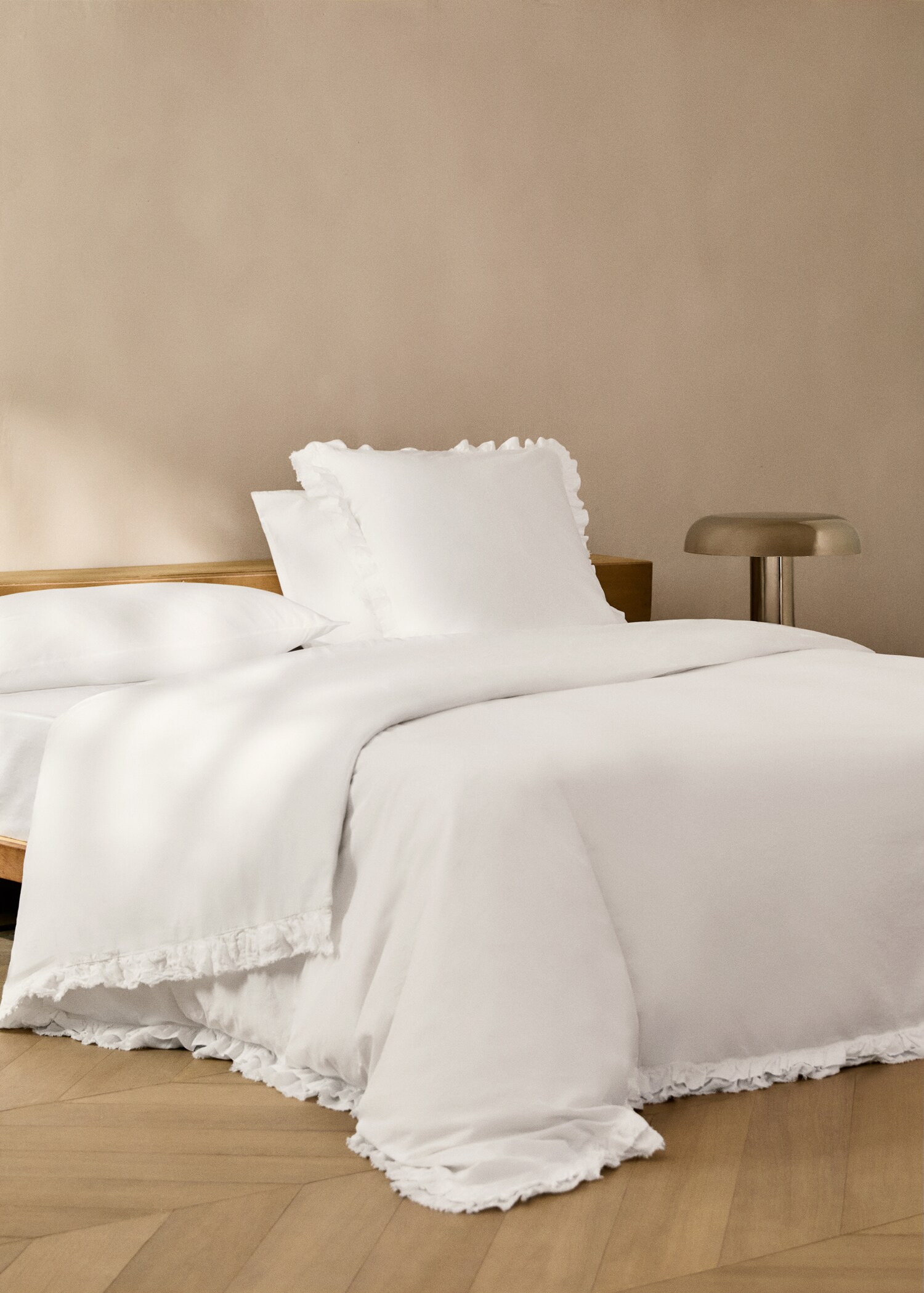 Washed cotton duvet cover with linen ruffle Single bed - General plane