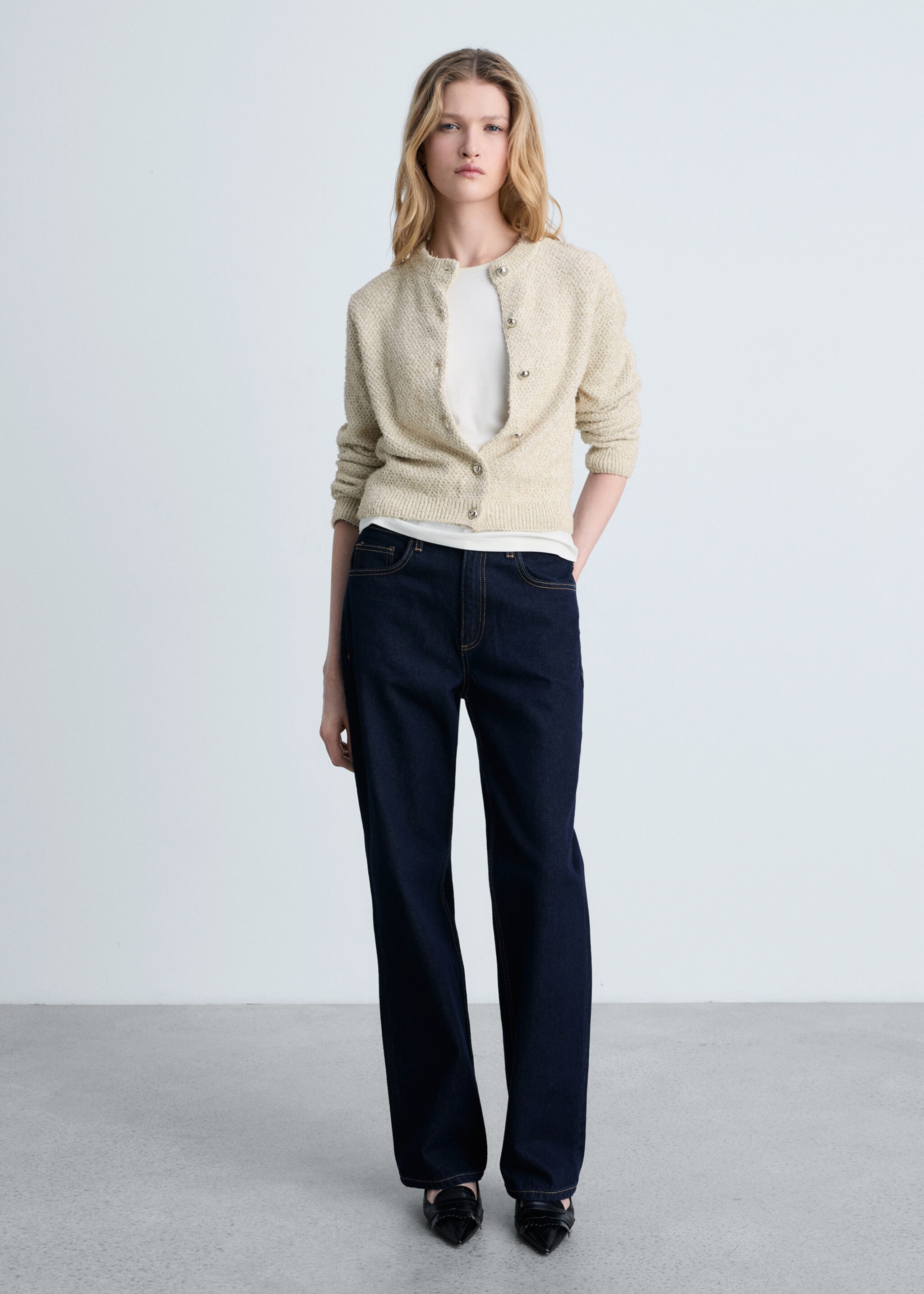 Grobstrickjacke mit Knöpfen - Allgemeine Ansicht, Beige. Ref: 87014093-00.