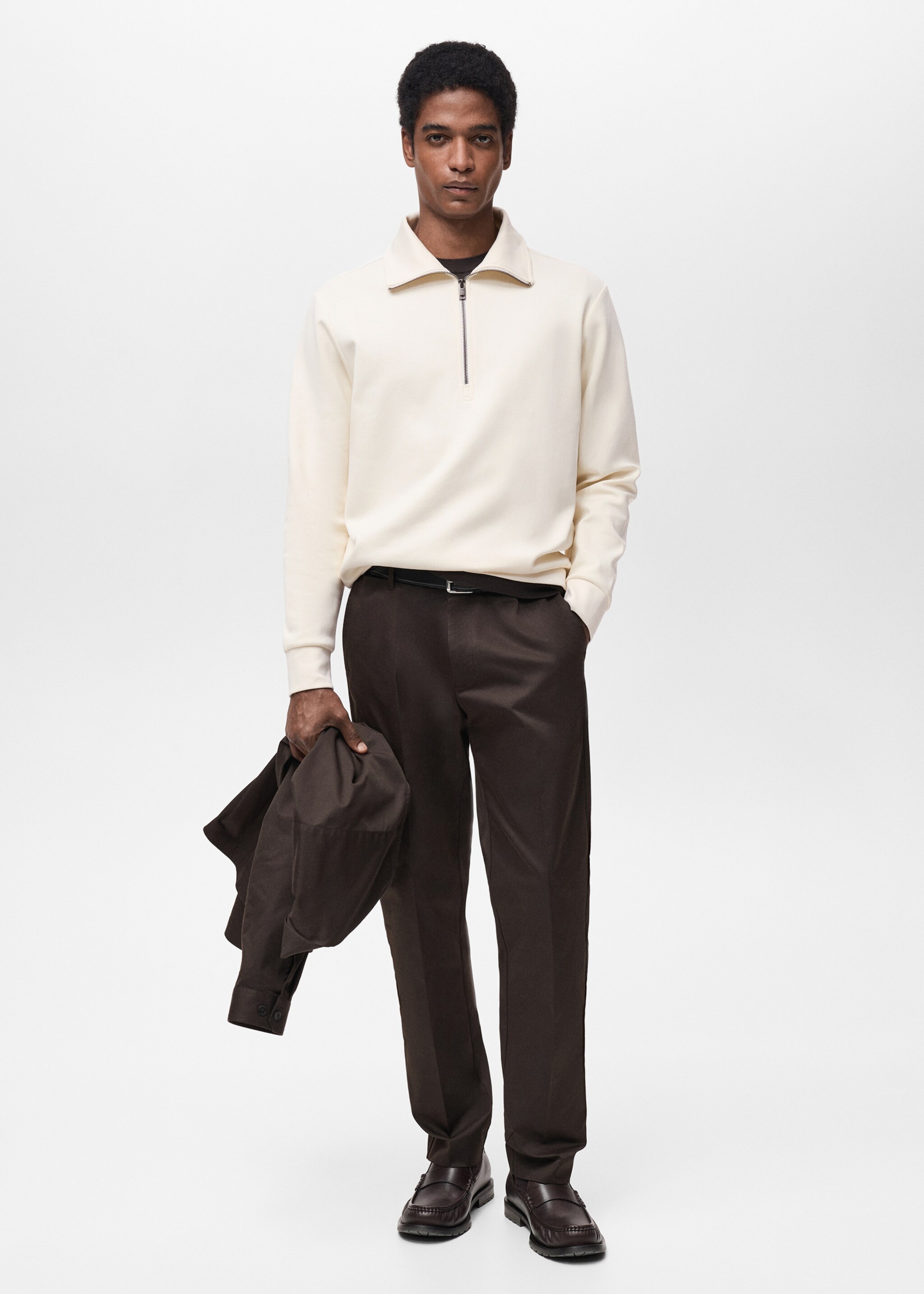 Regular-fit cotton sweatshirt with zip - General plane, Off White. Ref: 87014412-00.