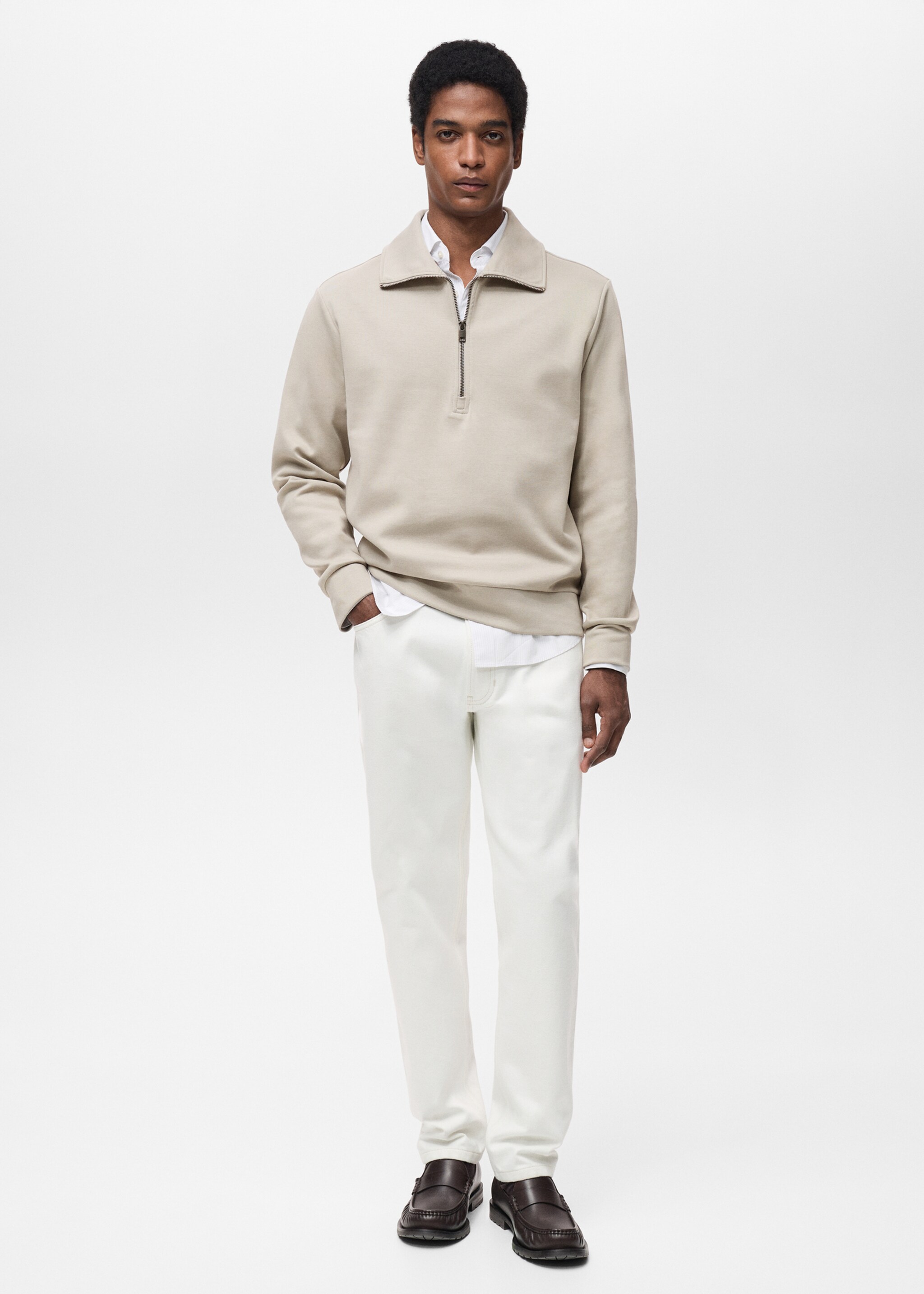 Regular-fit cotton sweatshirt with zip - General plane, Ice Grey. Ref: 87014412-00.