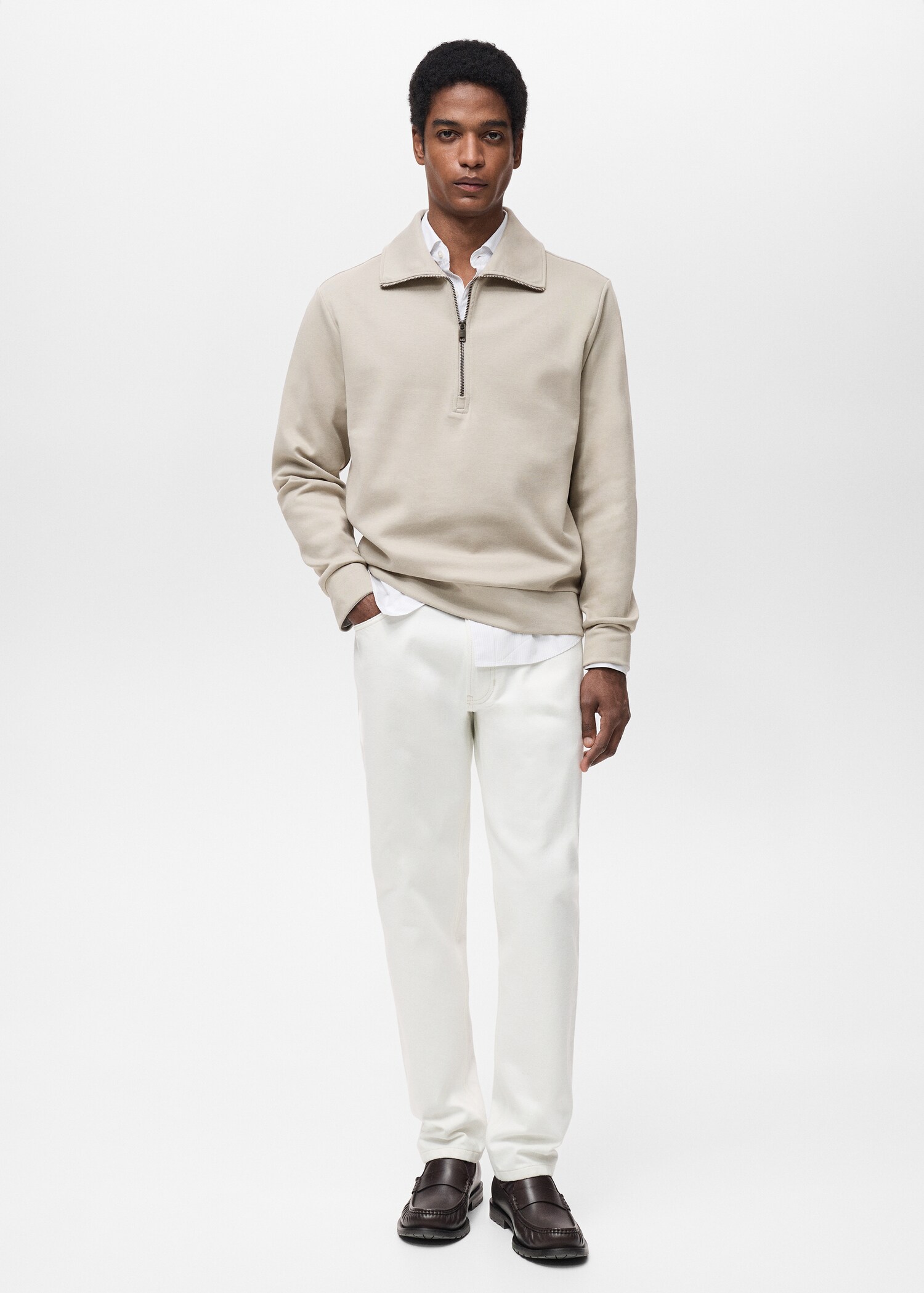 Sweatshirt i bomull med dragkedja och normal passform - Allmän bild