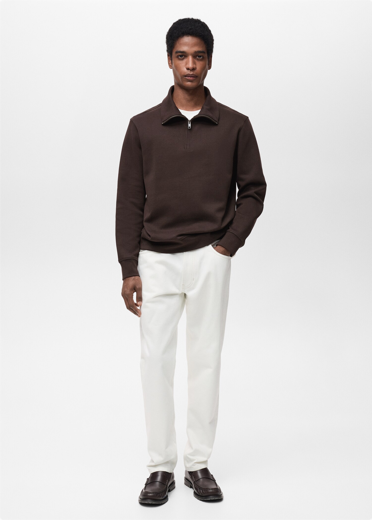 Sweatshirt i bomull med dragkedja och normal passform - Allmän bild