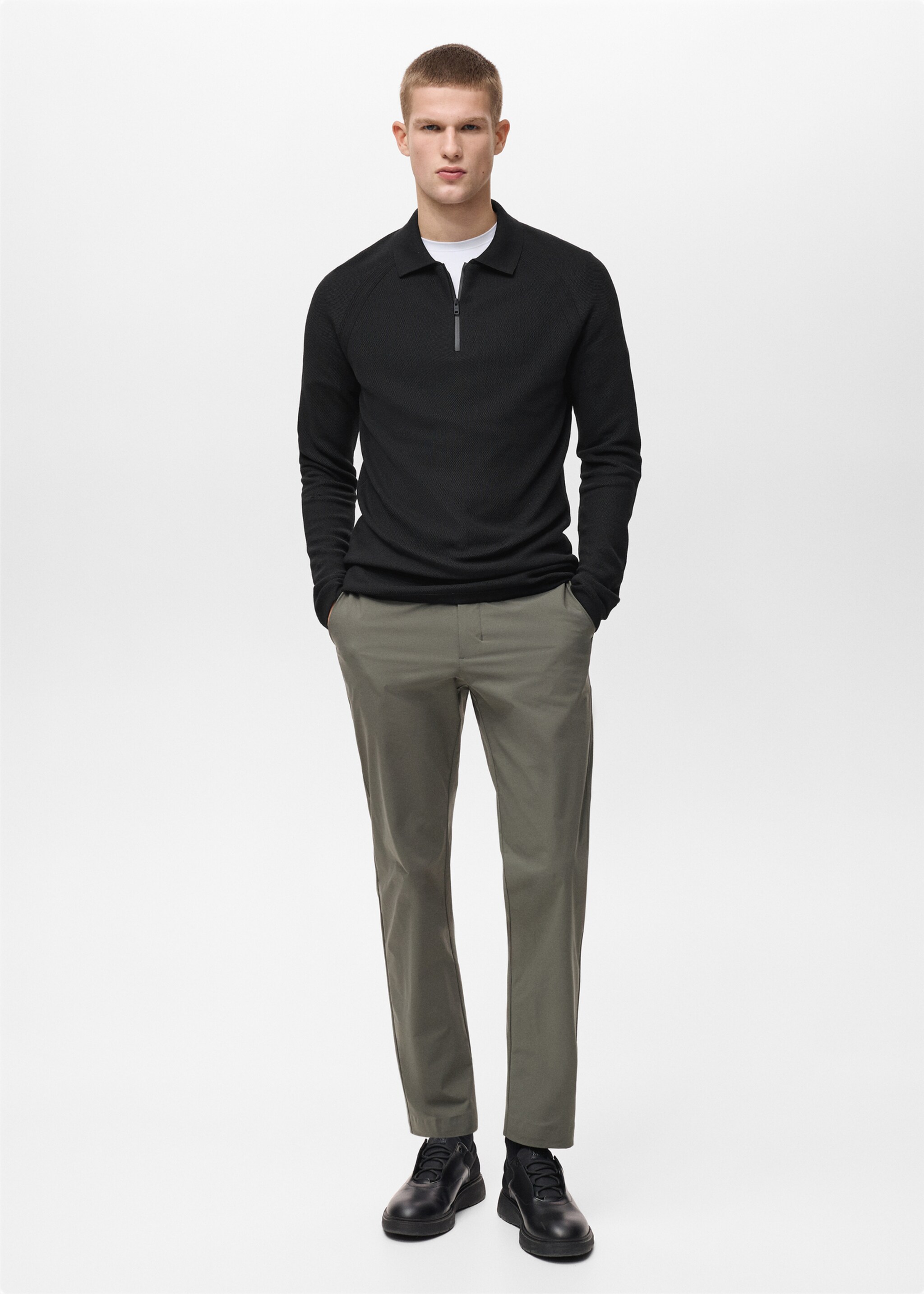 Strukturiertes Poloshirt mit COOLMAX®-Technologie - Allgemeine Ansicht, Schwarz. Ref: 87014413-00.