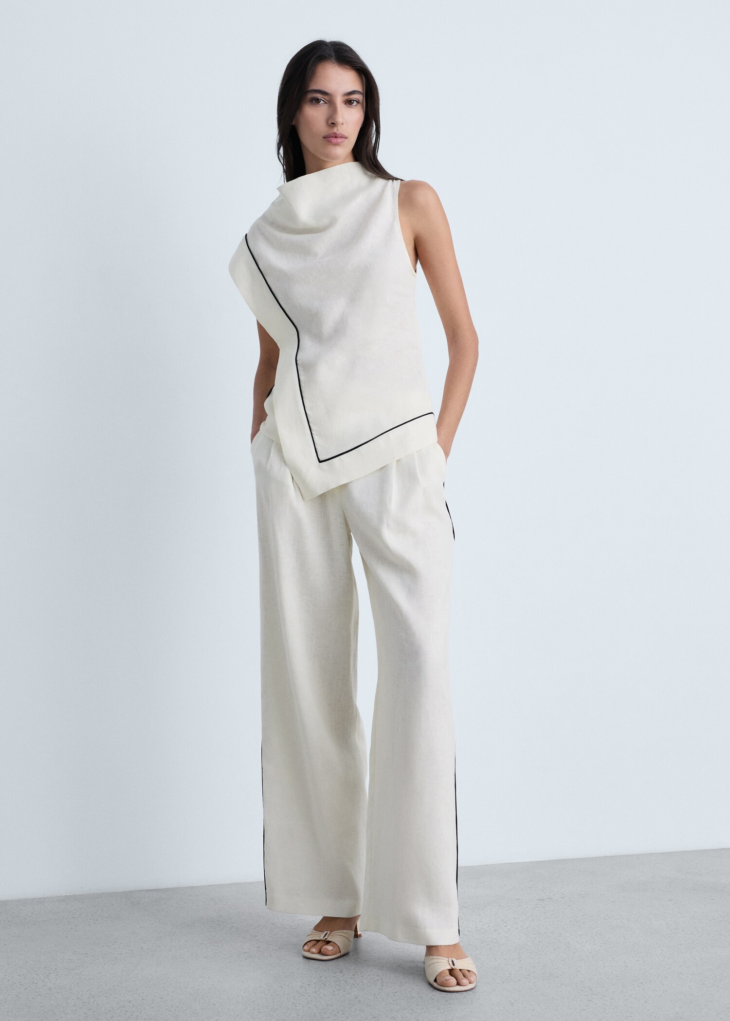 Contrast-stripe linen trousers - General plane